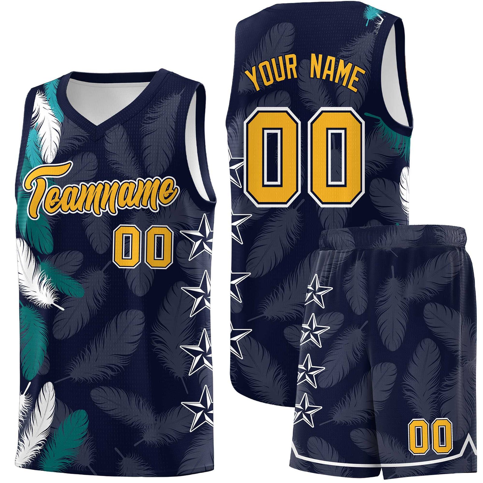 Custom Youth Basketball Jersey Navy Gold Feather Series Sports Uniform