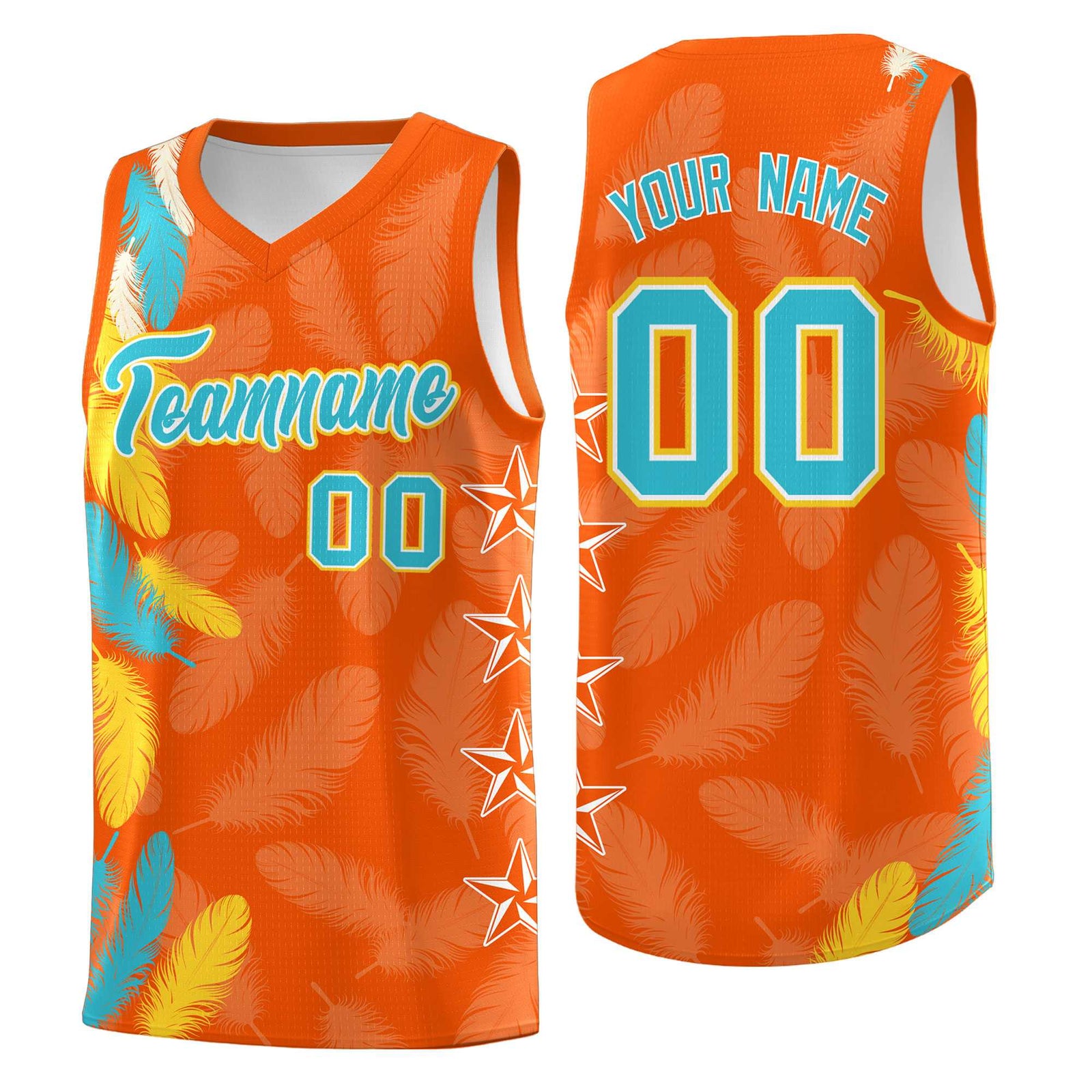 Custom Youth Basketball Jersey Orange Sky Blue Feather Series Sports Uniform