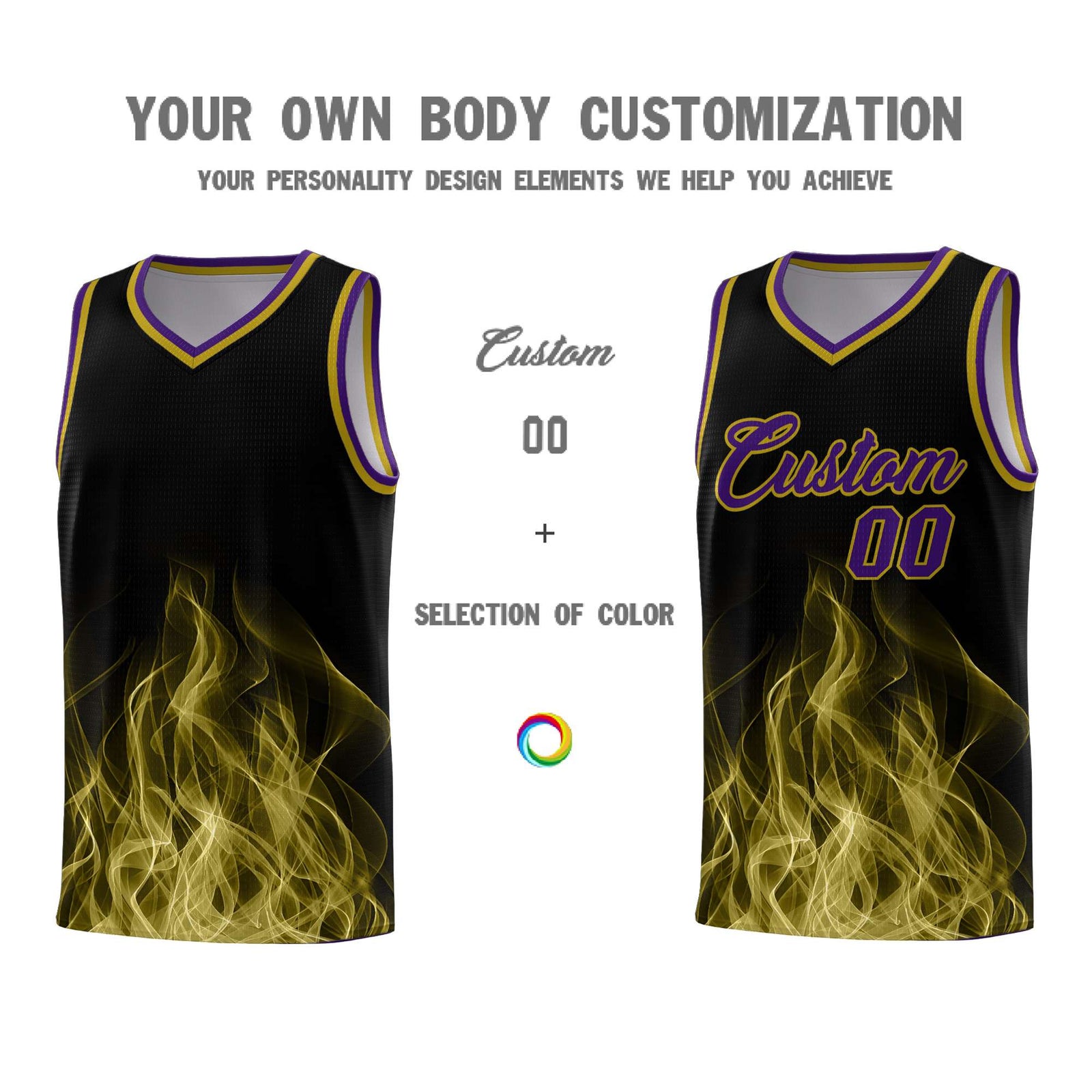 Custom Youth Basketball Jersey Black Purple Flame Design Unique Team Uniform Set