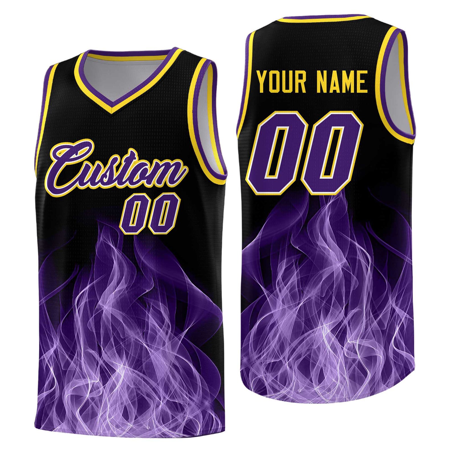 Custom Youth Basketball Jersey Black Gold Flame Design Personalized Team Uniform Set