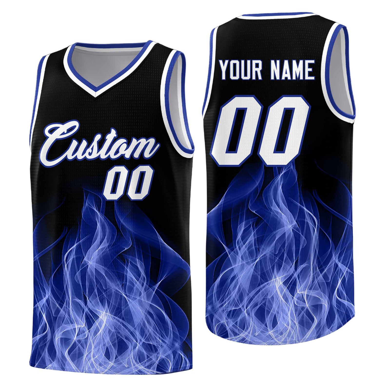 Custom Youth Basketball Jersey Black Royal Flame Design Personalized Team Uniform Set