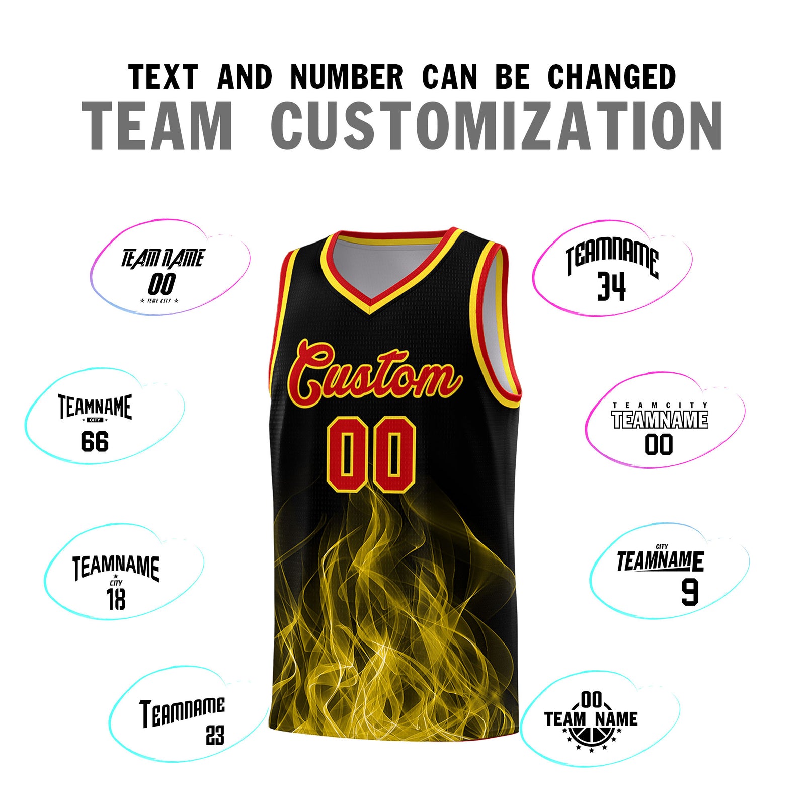 Custom Youth Basketball Jersey Black Gold Flame Design Unique Team Uniform Set