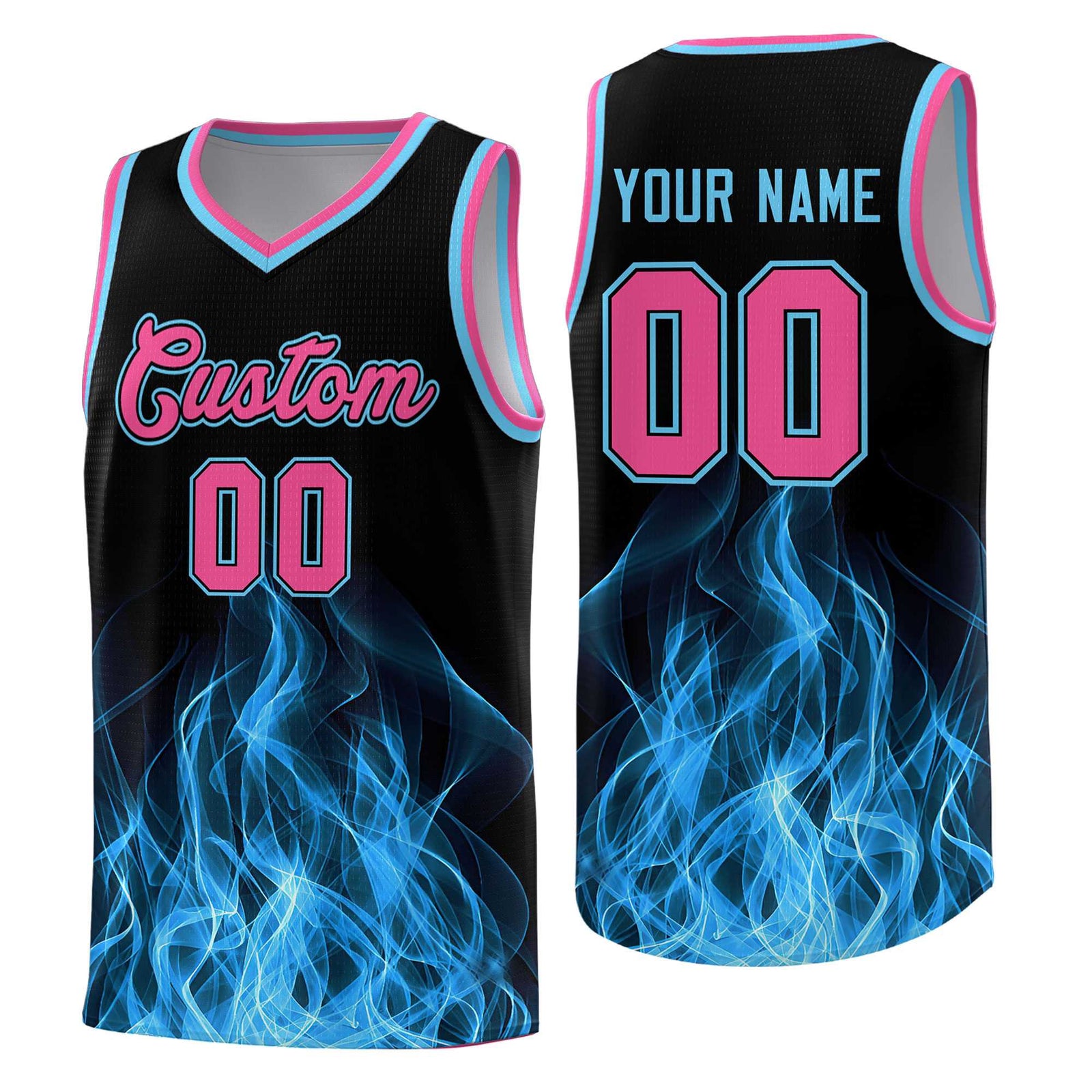 Custom Youth Basketball Jersey Black Pink Flame Design Personalized Team Uniform Set