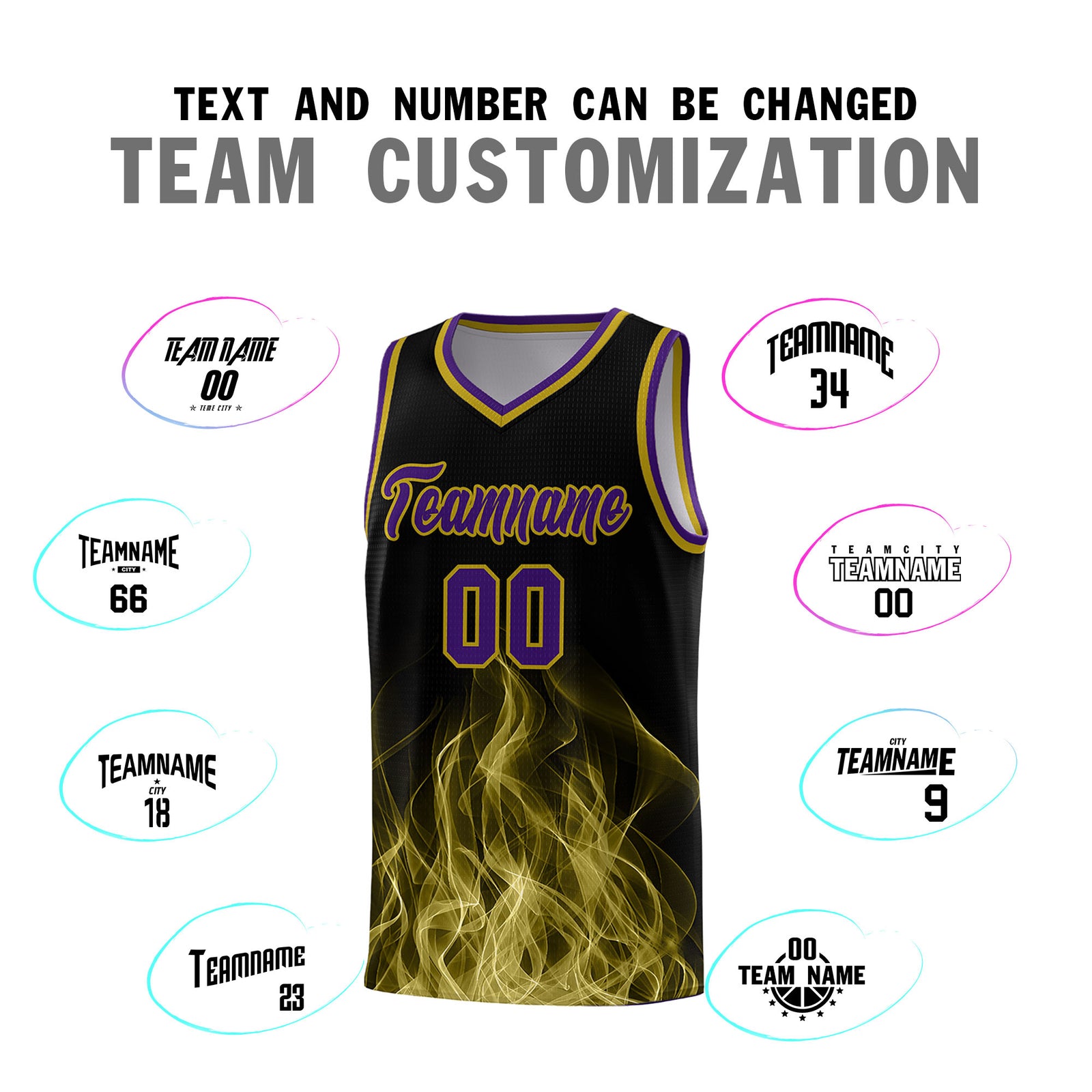 Custom Youth Basketball Jersey Black Purple Flame Design Unique Team Uniform Set