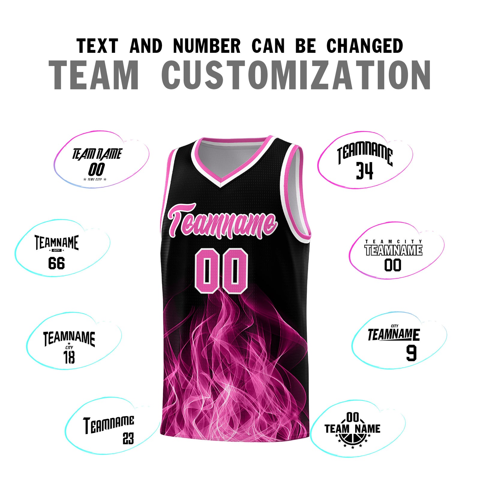 Custom Youth Basketball Jersey Black Pink Flame Fire Design Personalized Team Uniform Set