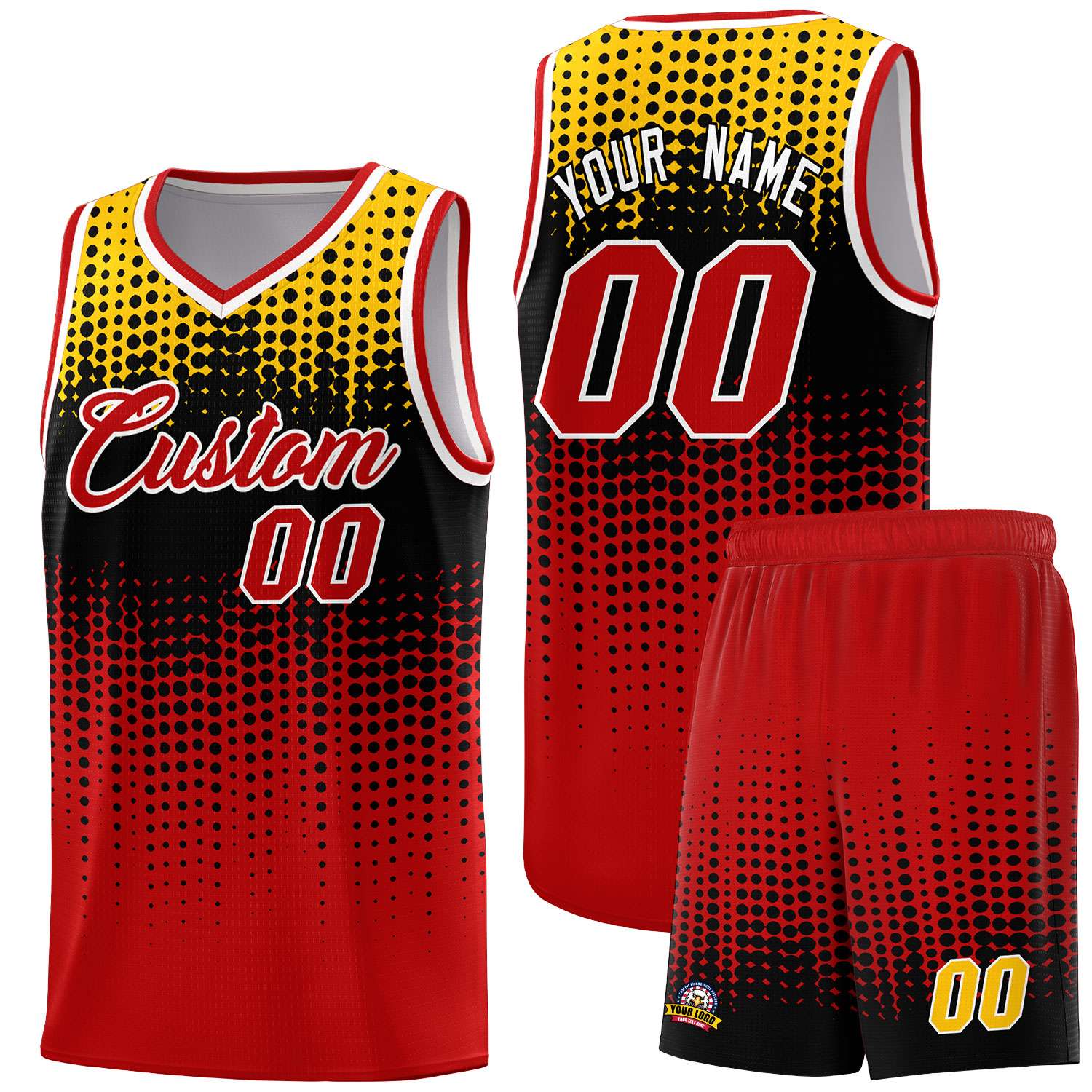 Custom Red Gradient Dots Design Pattern Sports Uniform Basketball Jersey