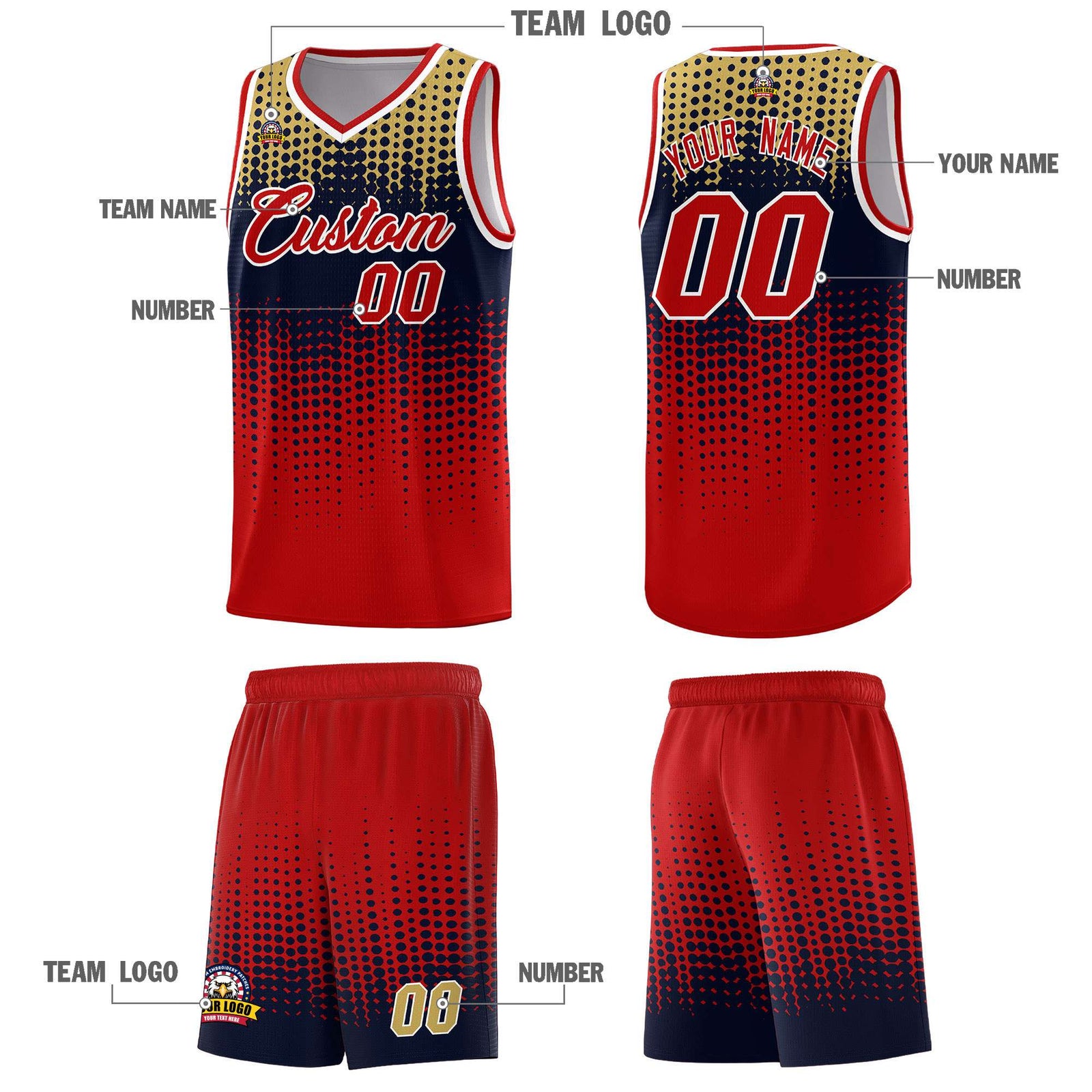 Custom Red Gradient Dots Design Pattern Sports Uniform Basketball Jersey