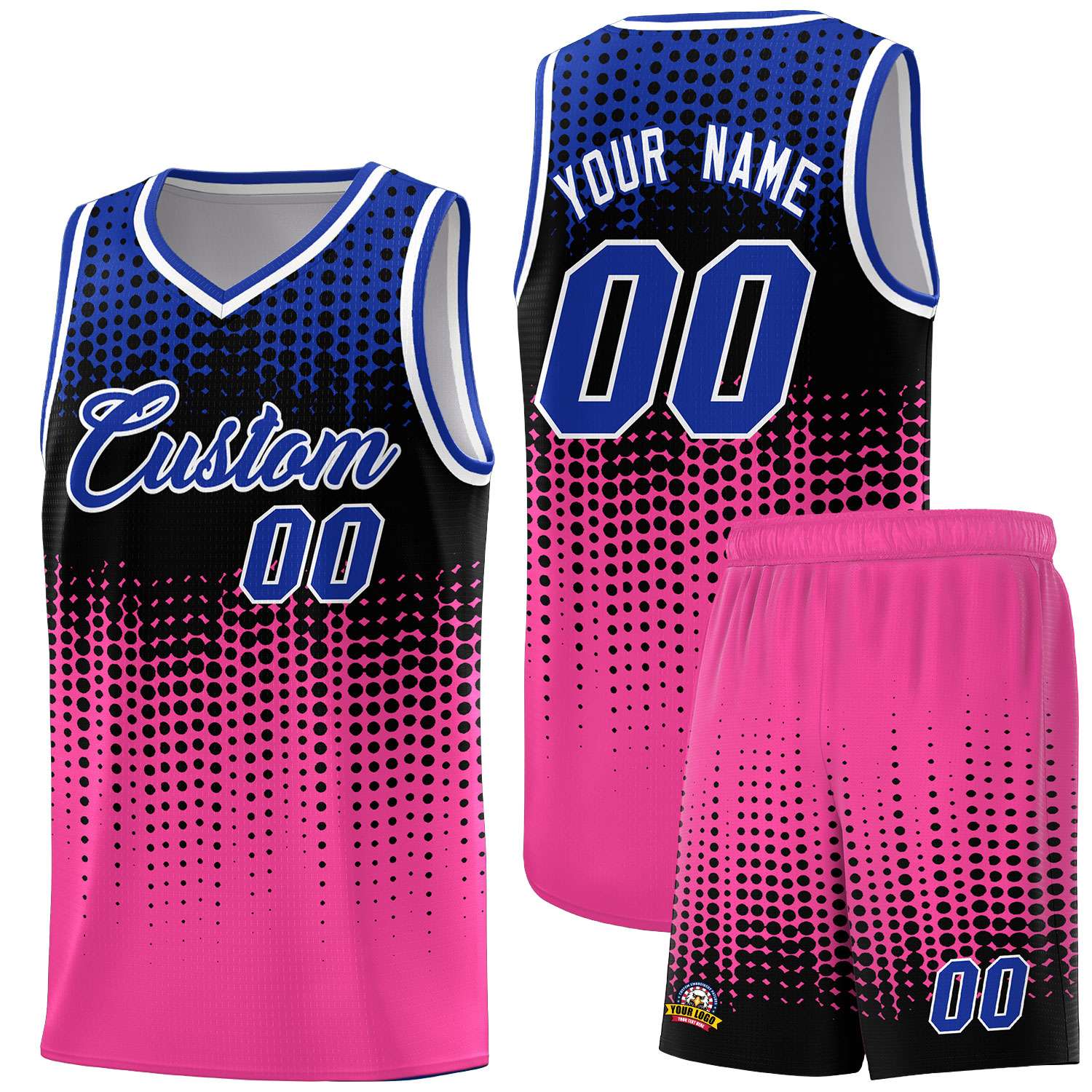 Custom Pink Gradient Dots Design Pattern Sports Uniform Basketball Jersey