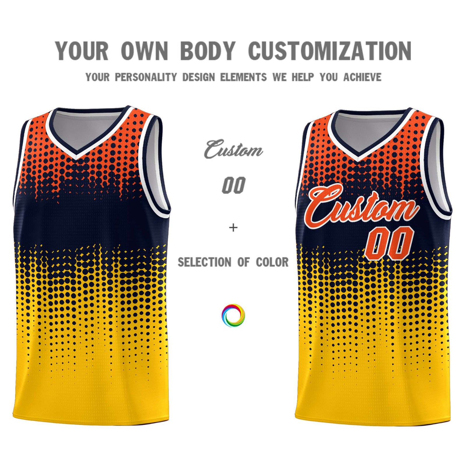 Custom Yellow Gradient Dots Design Pattern Sports Uniform Basketball Jersey