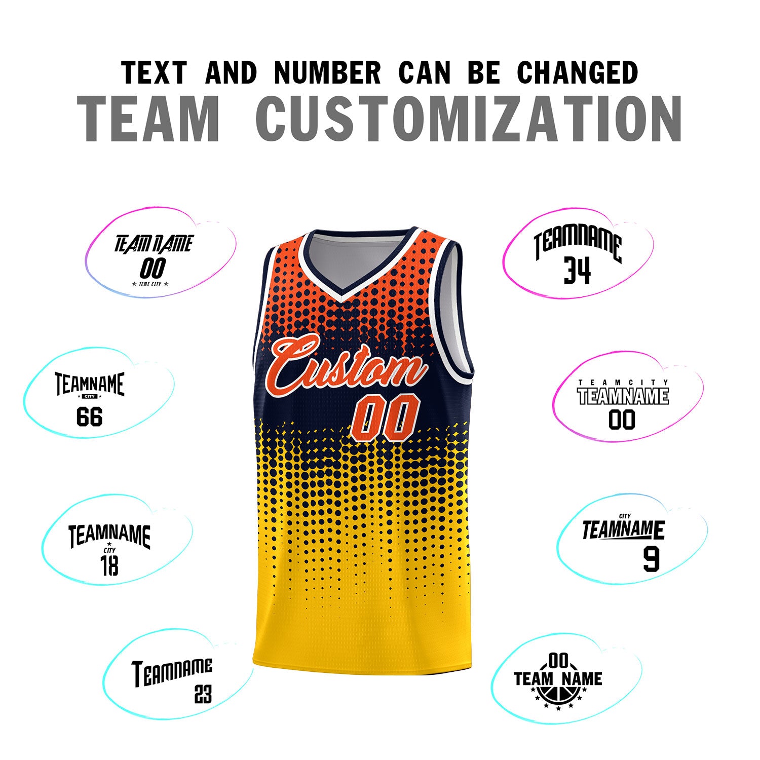 Custom Yellow Gradient Dots Design Pattern Sports Uniform Basketball Jersey