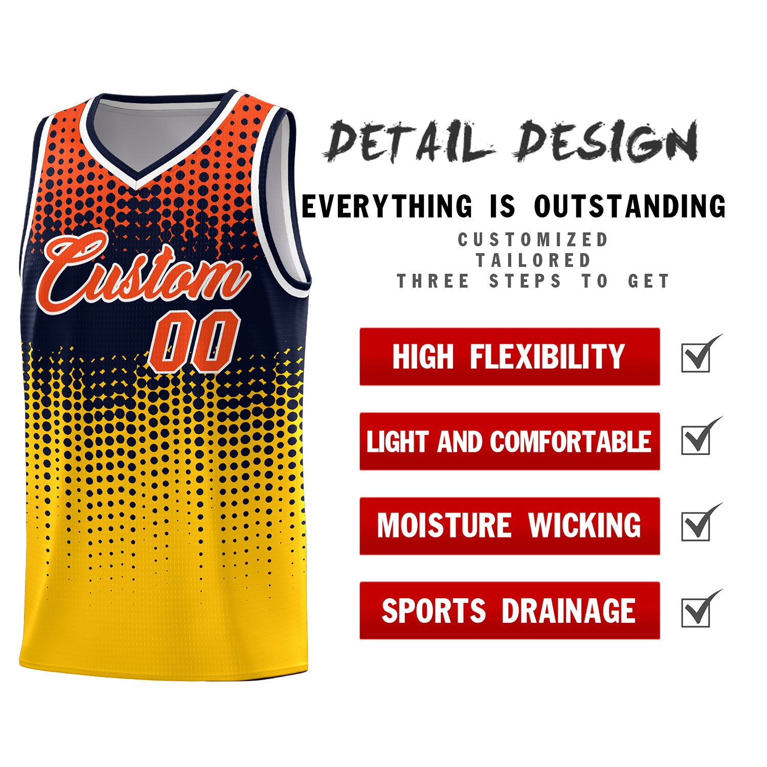 Custom Yellow Gradient Dots Design Pattern Sports Uniform Basketball Jersey
