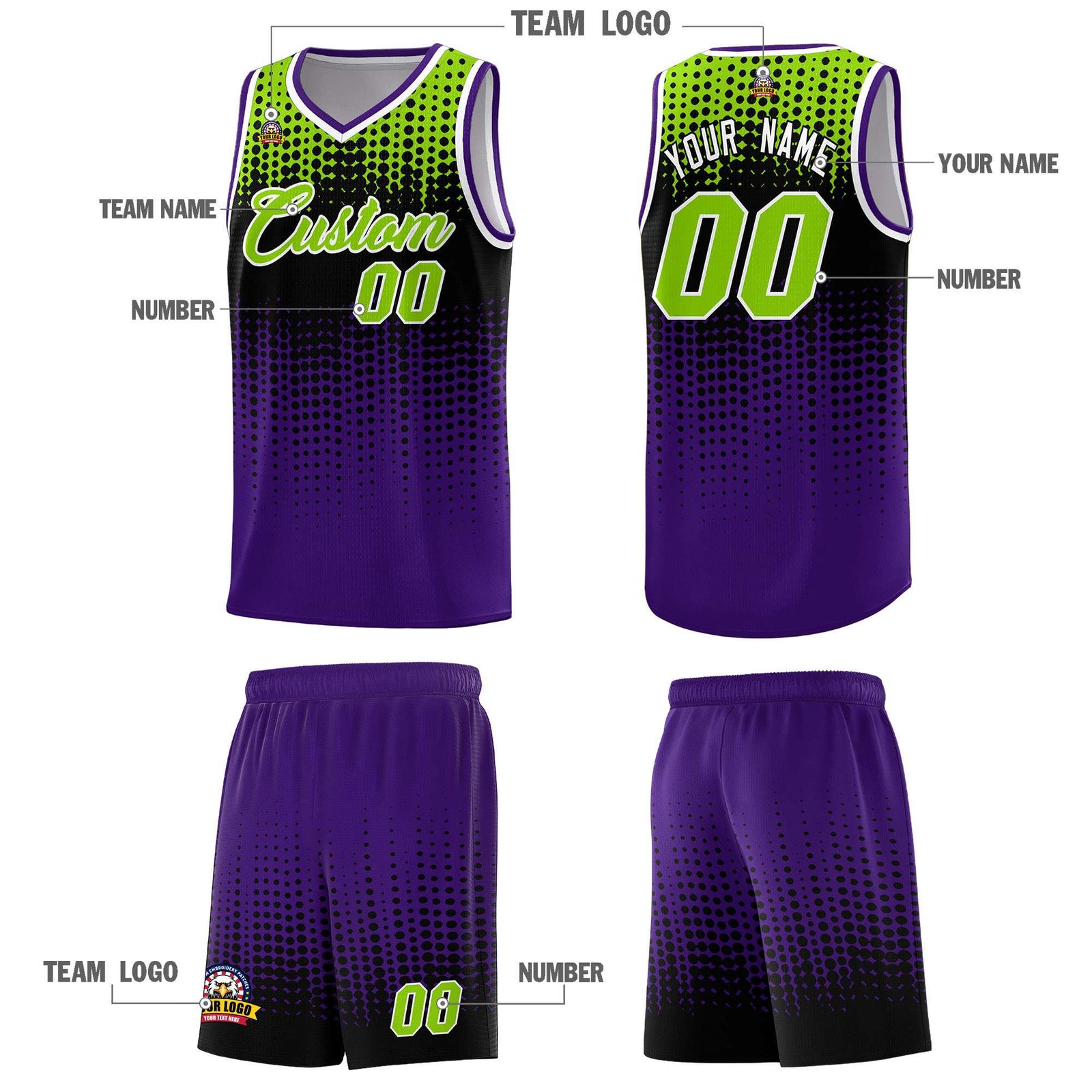 Custom Purple Gradient Dots Design Pattern Sports Uniform Basketball Jersey