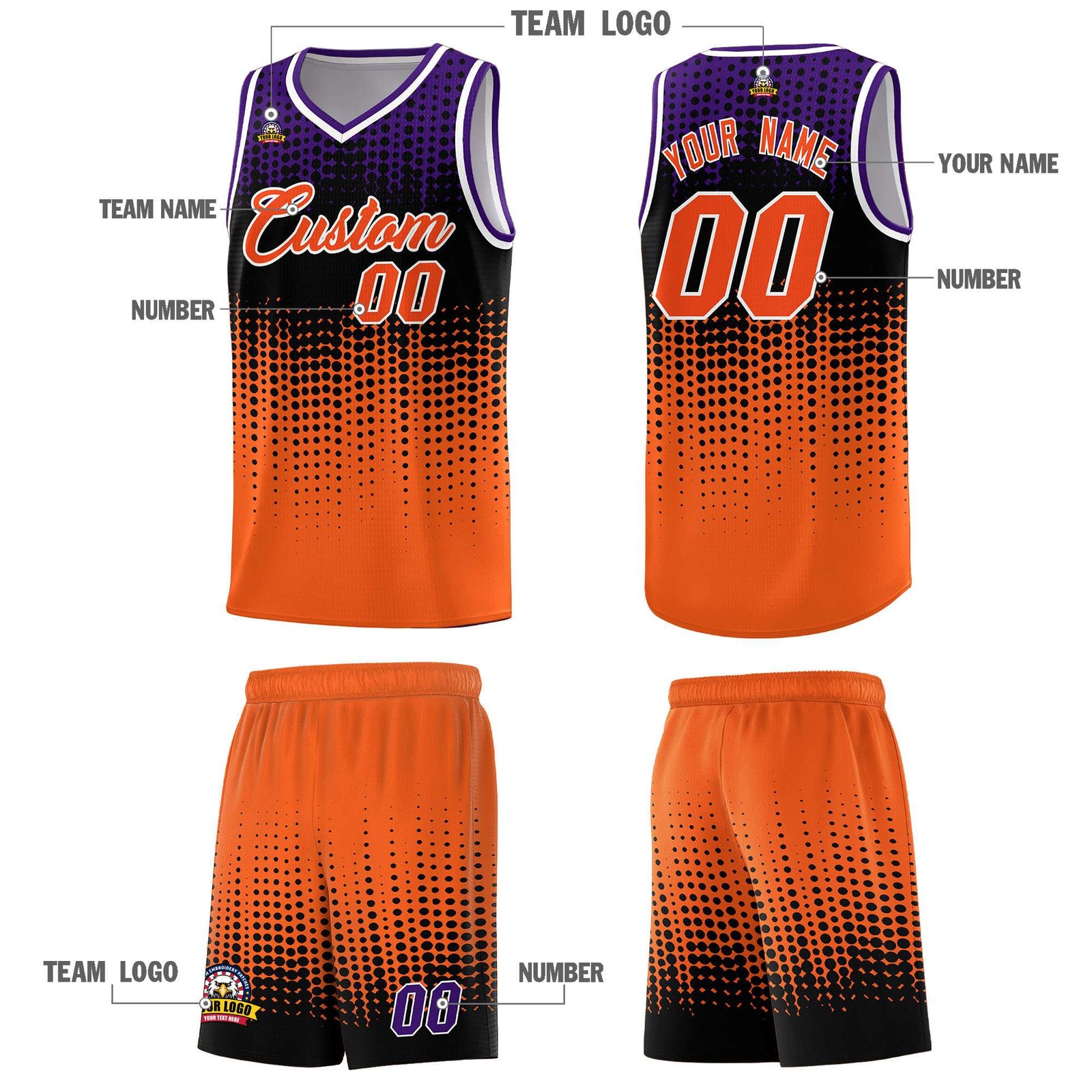 Custom Orange Gradient Dots Design Pattern Sports Uniform Basketball Jersey