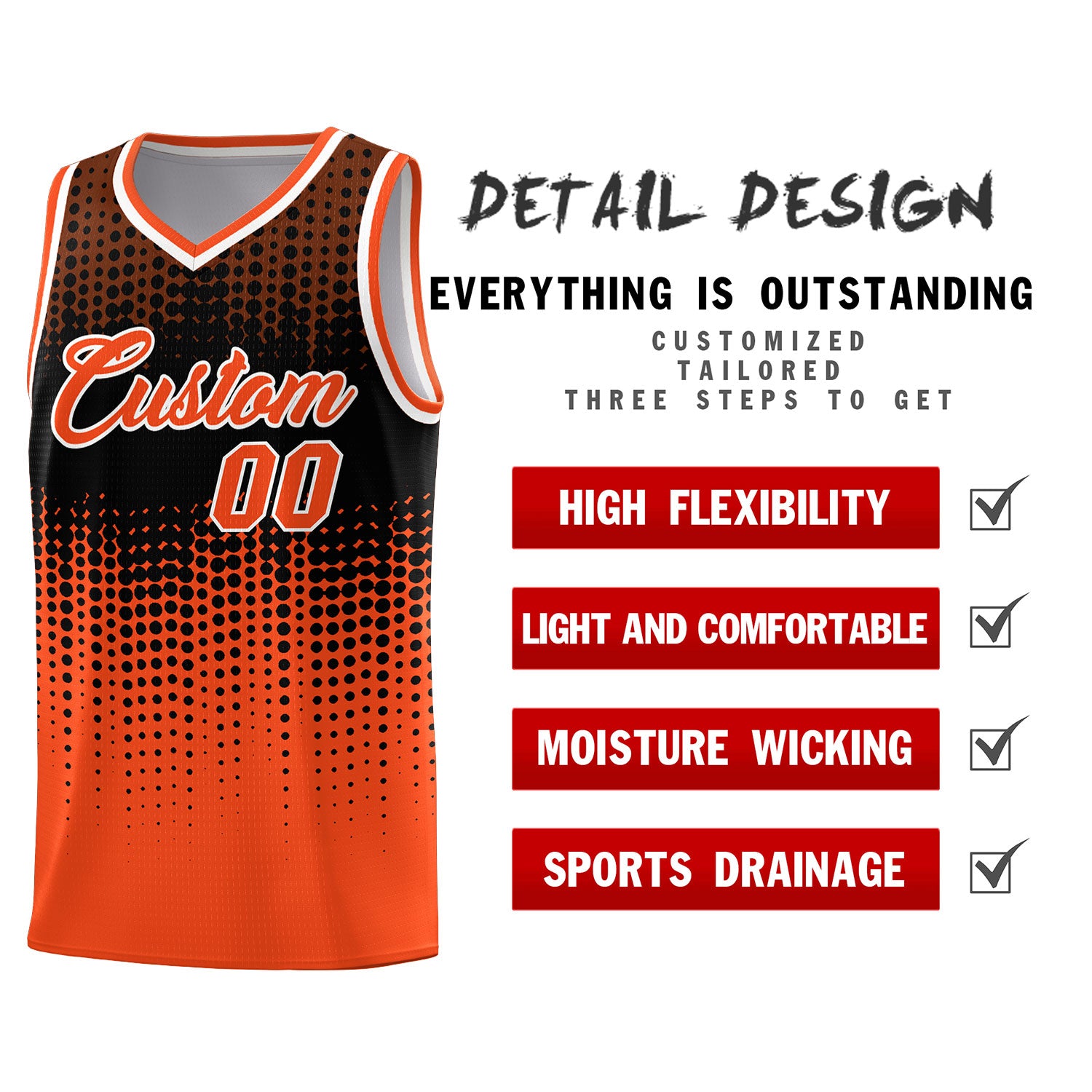 Custom Orange Gradient Dots Design Pattern Sports Uniform Basketball Jersey