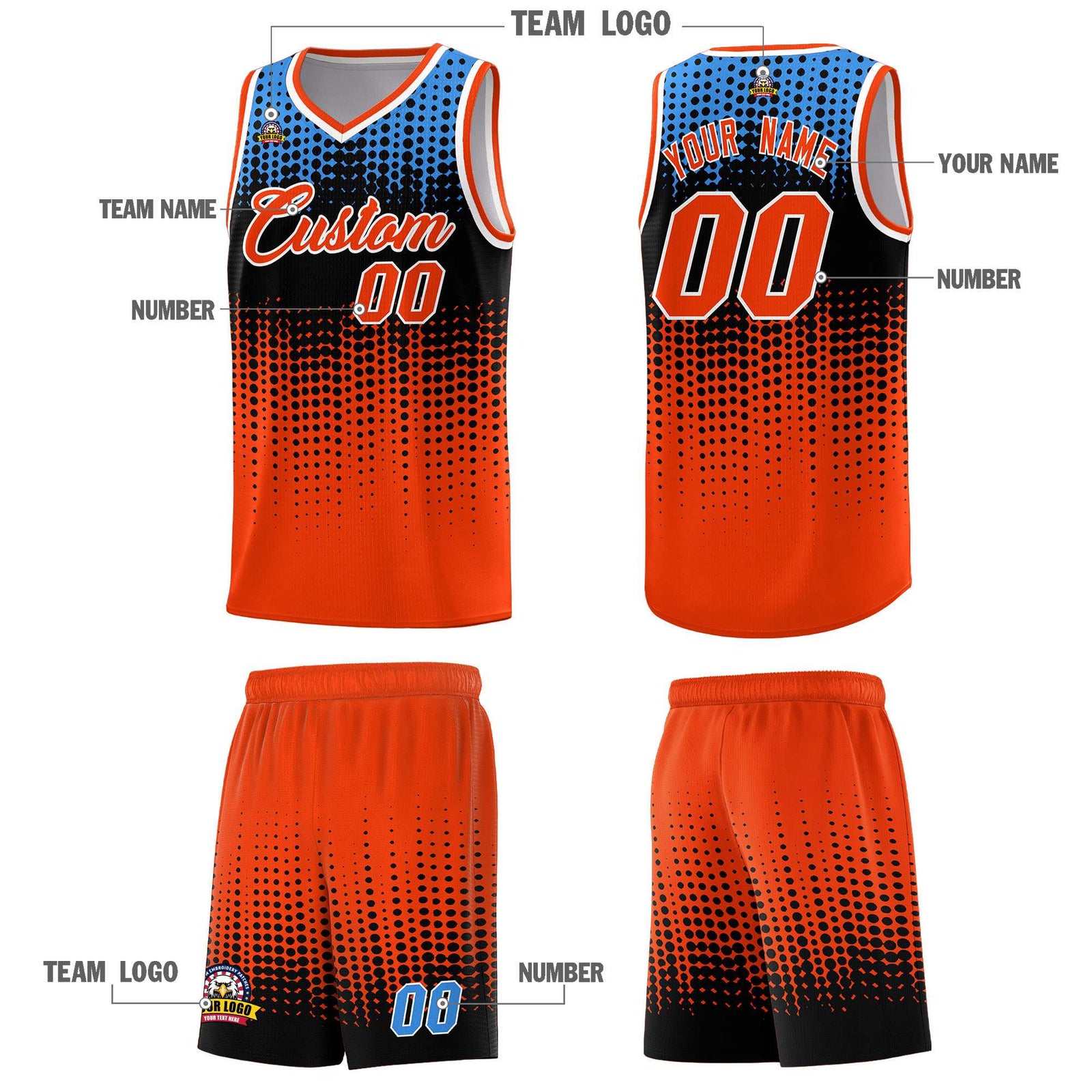 Custom Orange Gradient Dots Design Pattern Sports Uniform Basketball Jersey