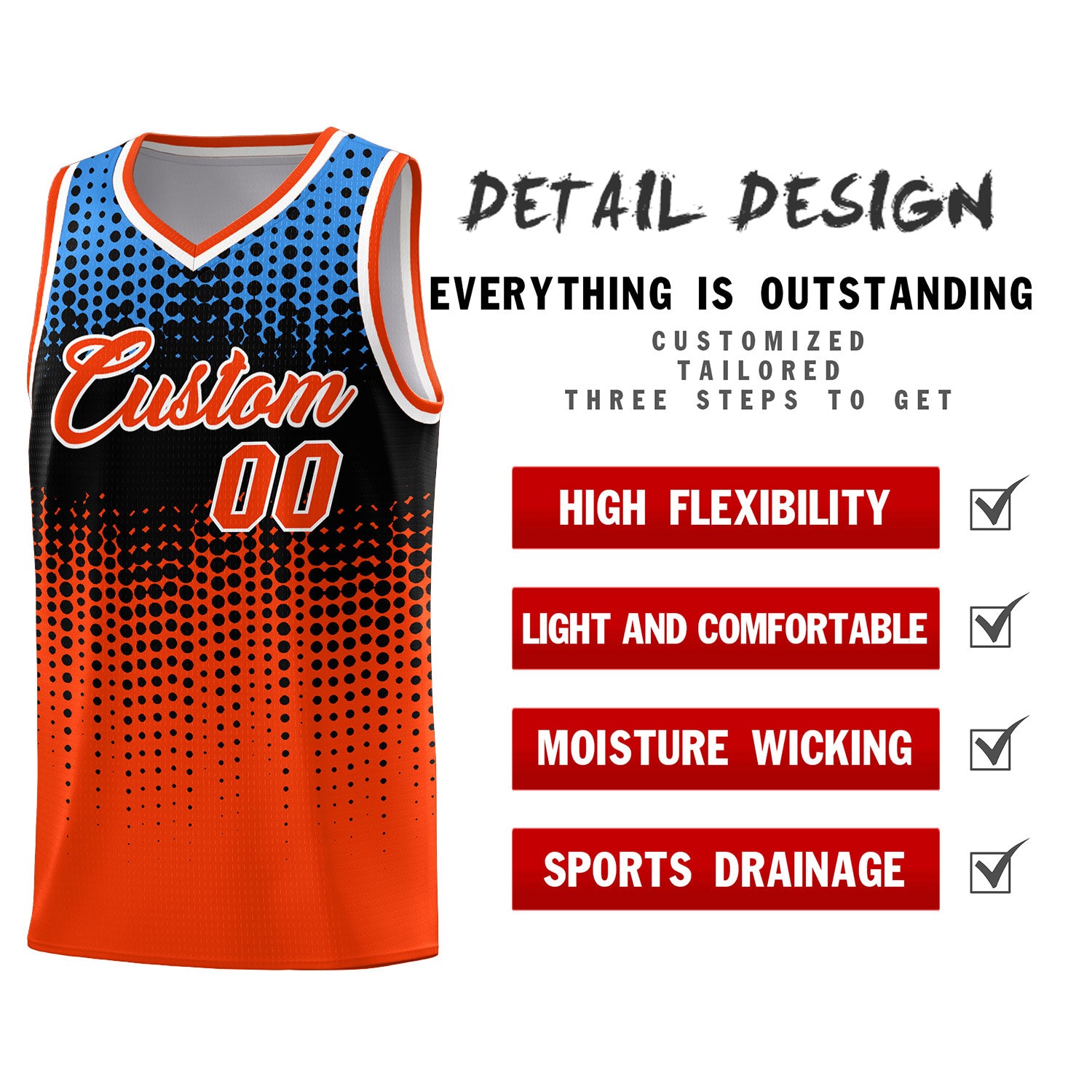 Custom Orange Gradient Dots Design Pattern Sports Uniform Basketball Jersey