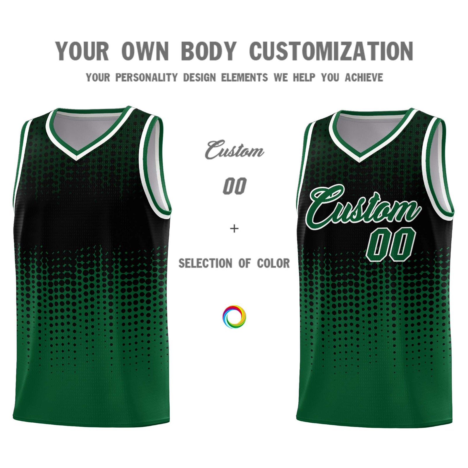 Custom Kelly Green Gradient Dots Design Pattern Sports Uniform Basketball Jersey