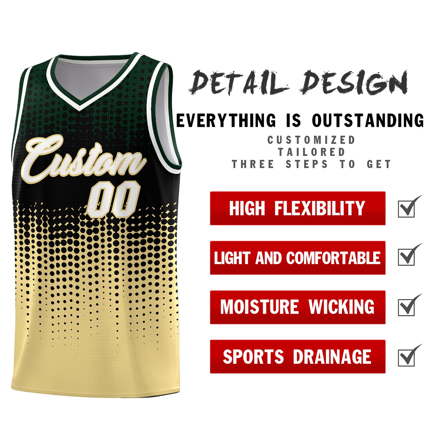 Custom Khaki Gradient Dots Design Pattern Sports Uniform Basketball Jersey