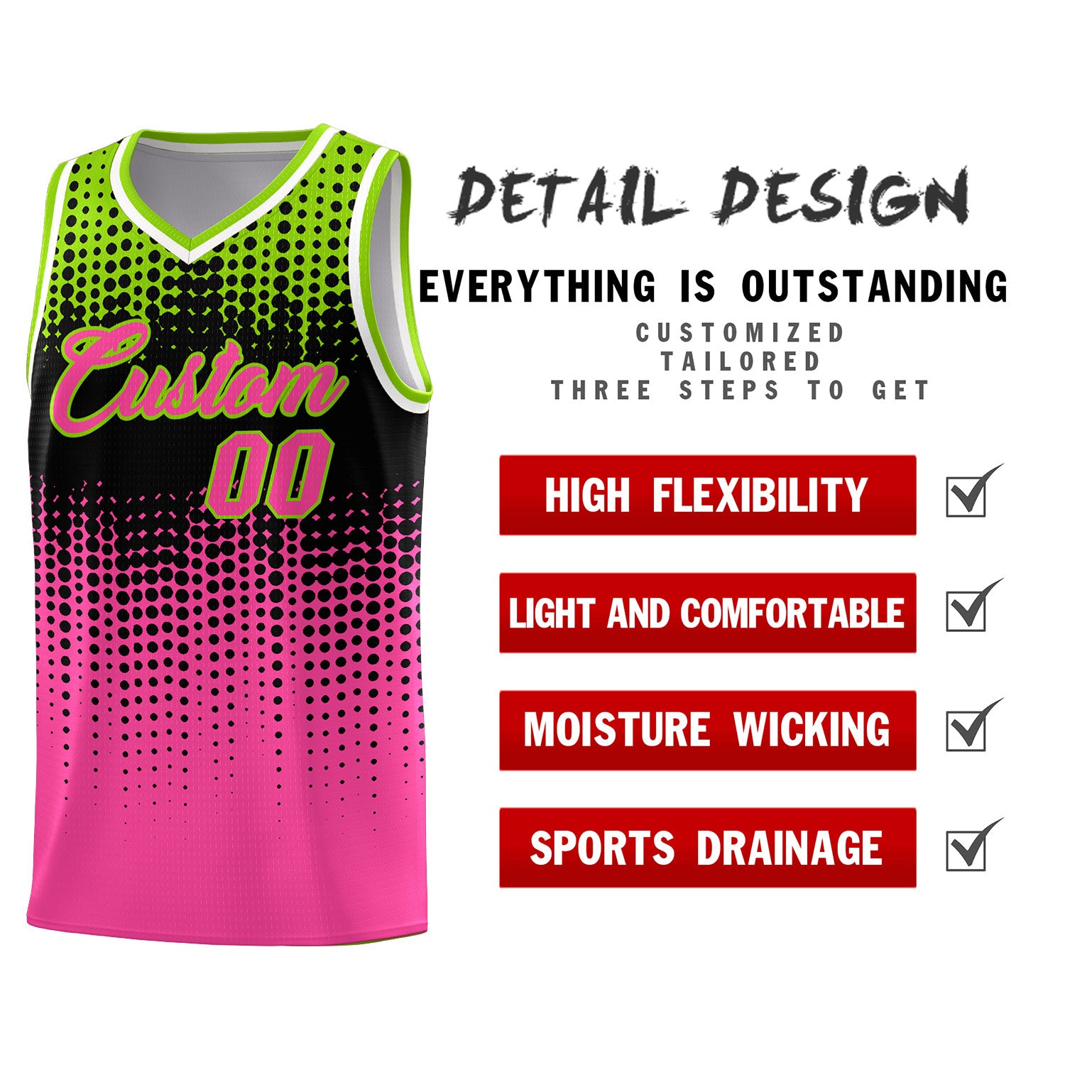 Custom Pink Gradient Dots Design Pattern Sports Uniform Basketball Jersey
