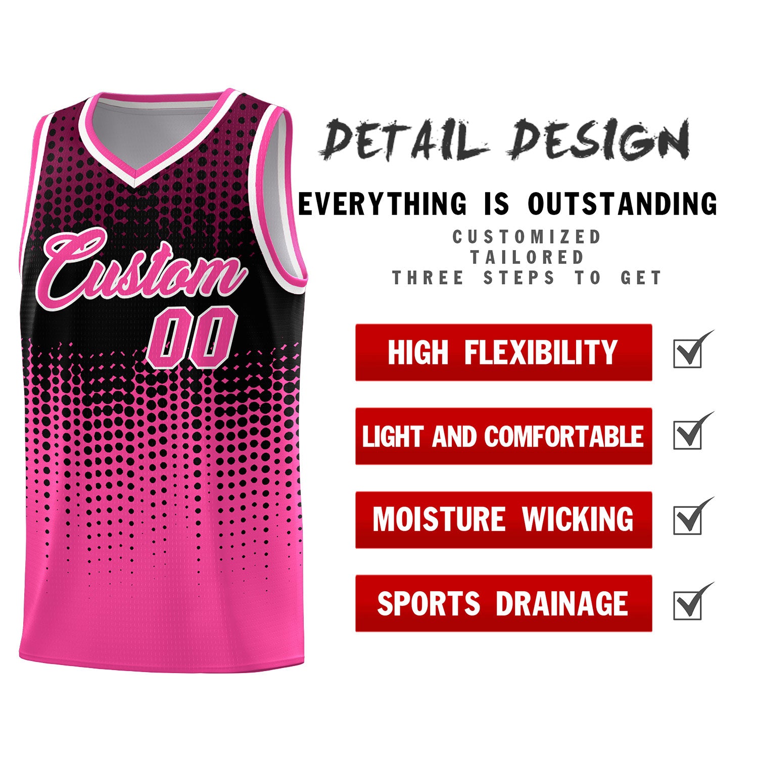 Custom Pink Gradient Dots Design Pattern Sports Uniform Basketball Jersey