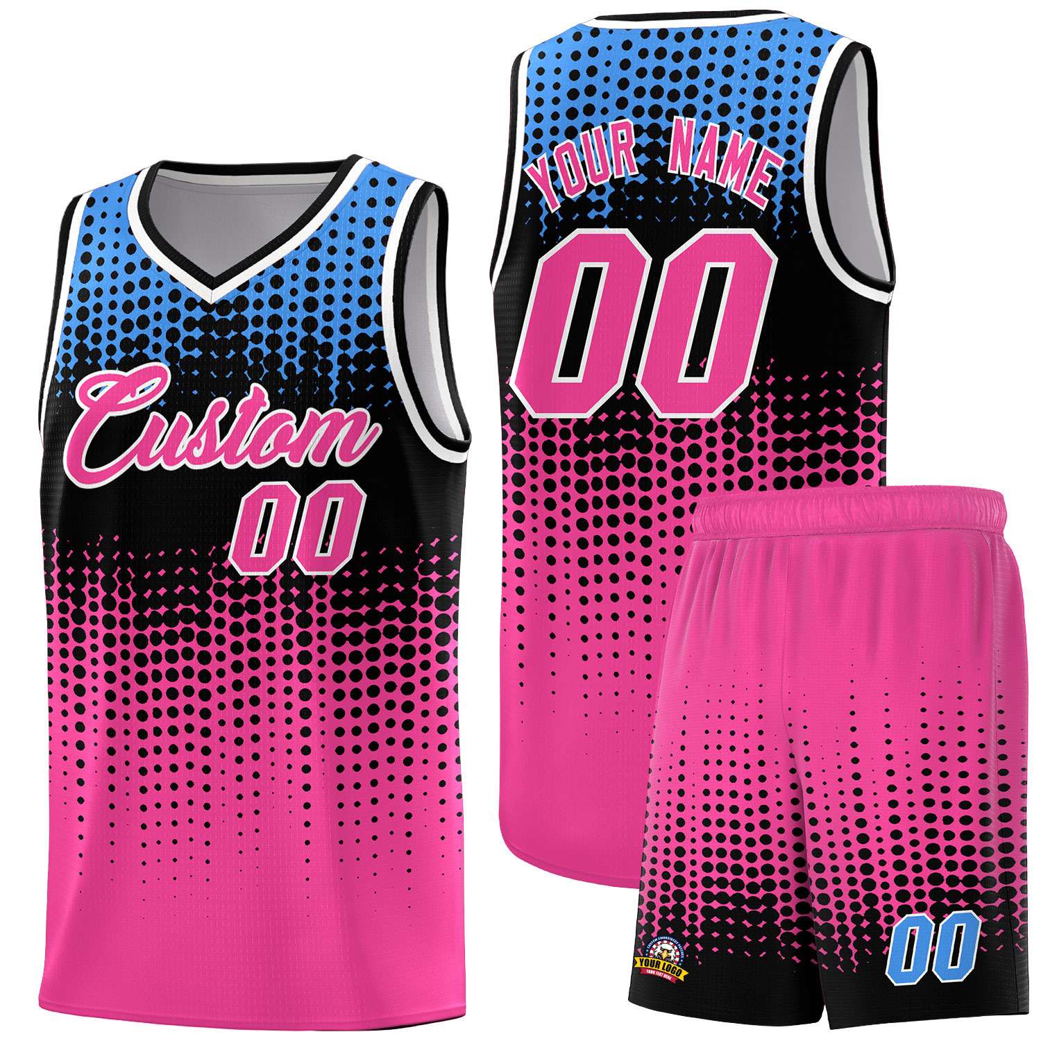 Custom Pink Gradient Dots Design Pattern Sports Uniform Basketball Jersey