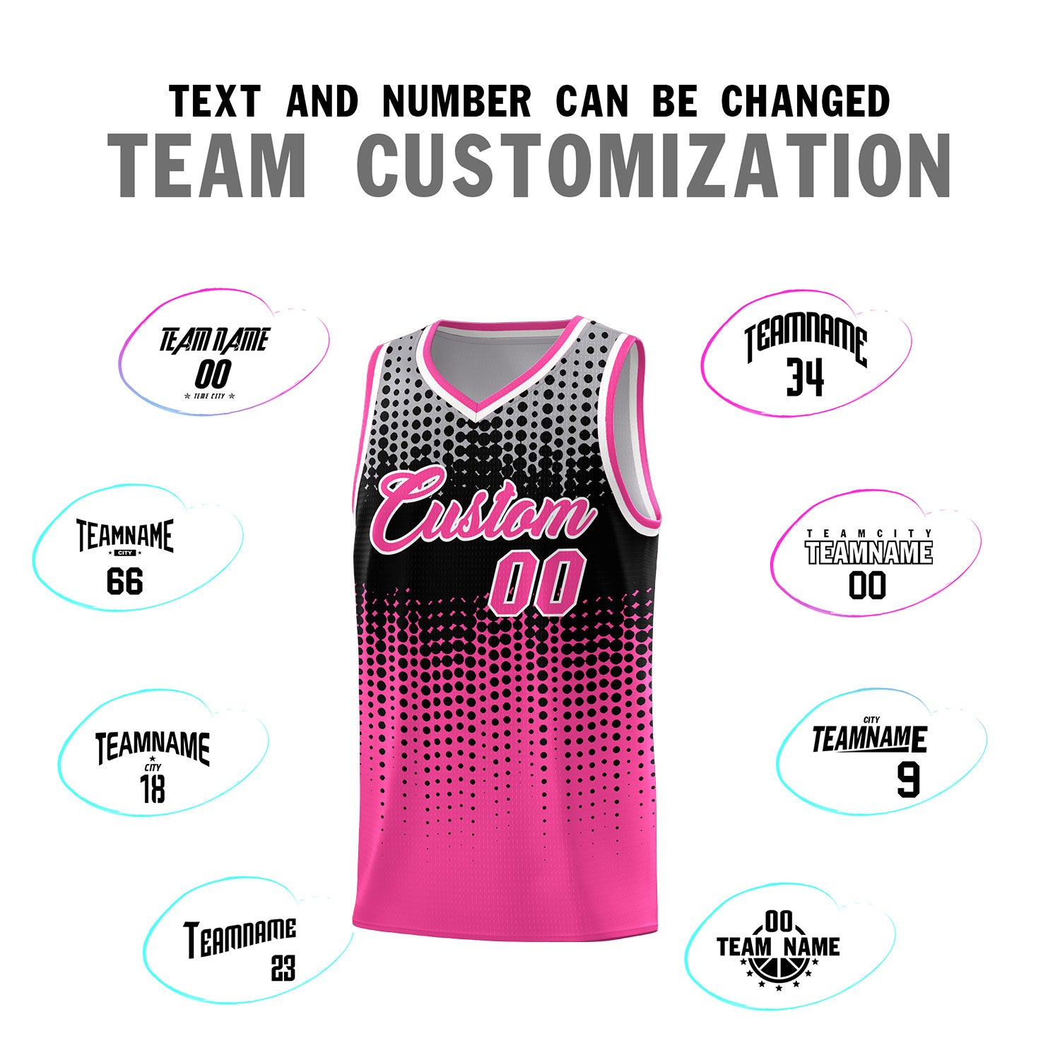 Custom Pink Gradient Dots Design Pattern Sports Uniform Basketball Jersey