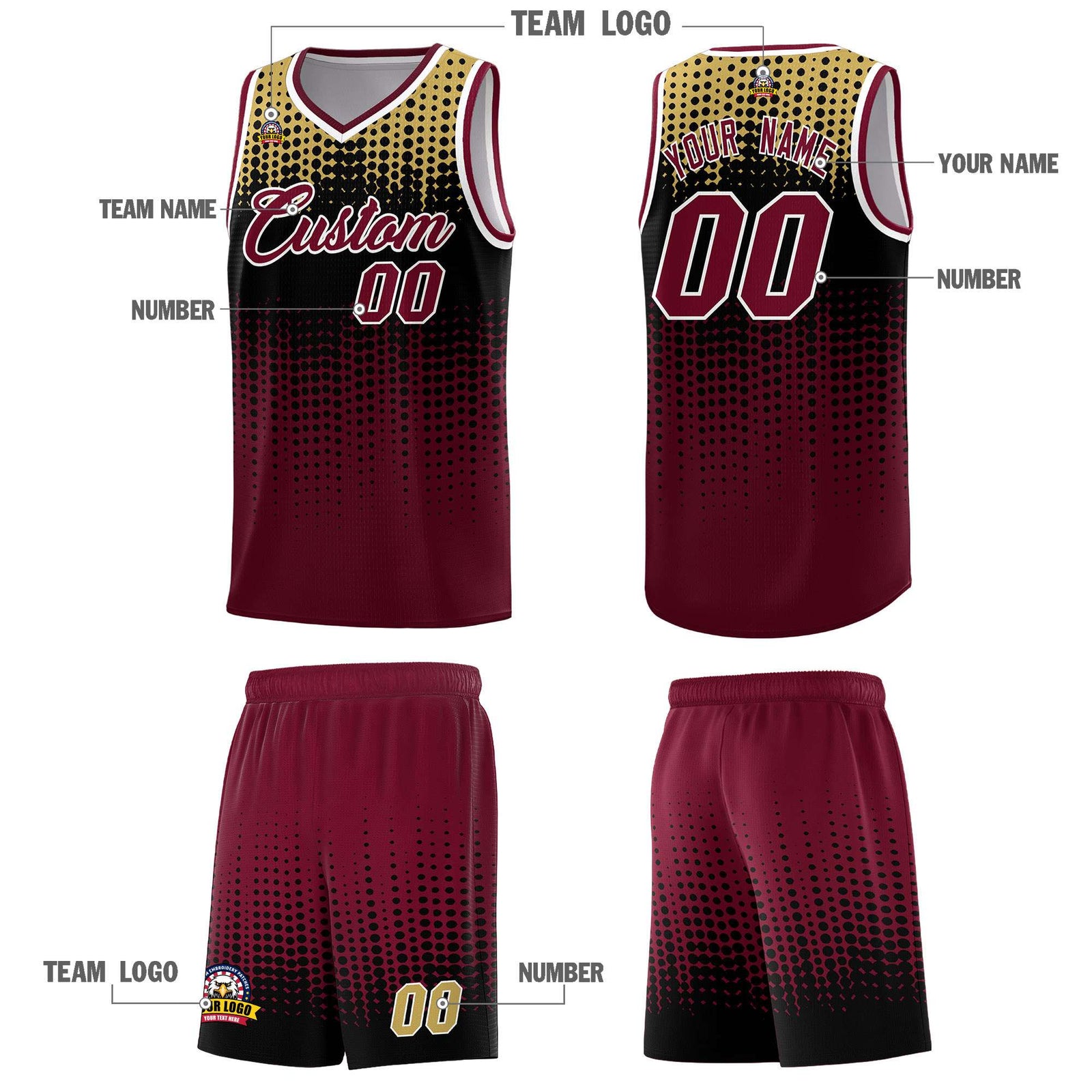 Custom Crimson Gradient Dots Design Pattern Sports Uniform Basketball Jersey