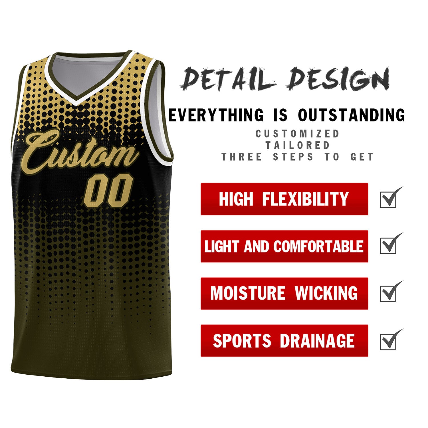 Custom Olive Gradient Dots Design Pattern Sports Uniform Basketball Jersey