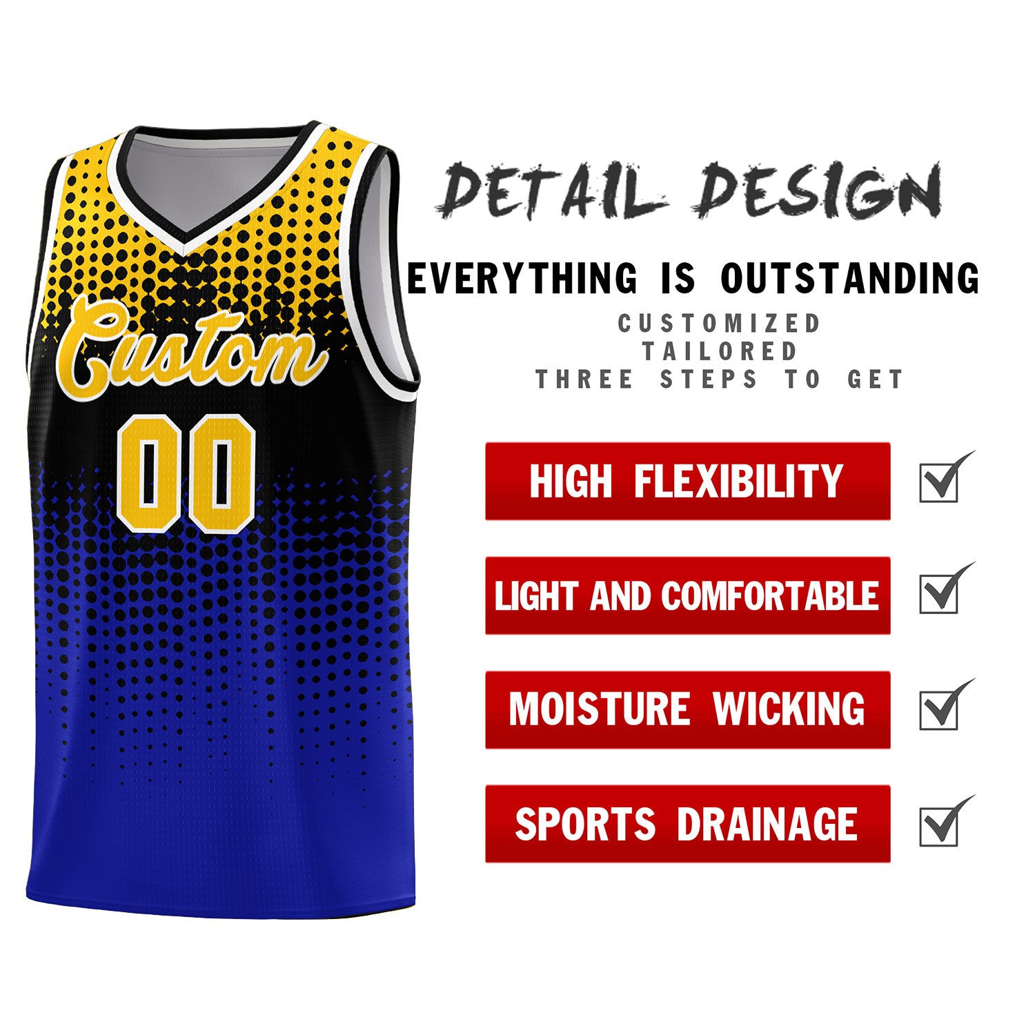 Custom Royal Gradient Dots Design Pattern Sports Uniform Basketball Jersey