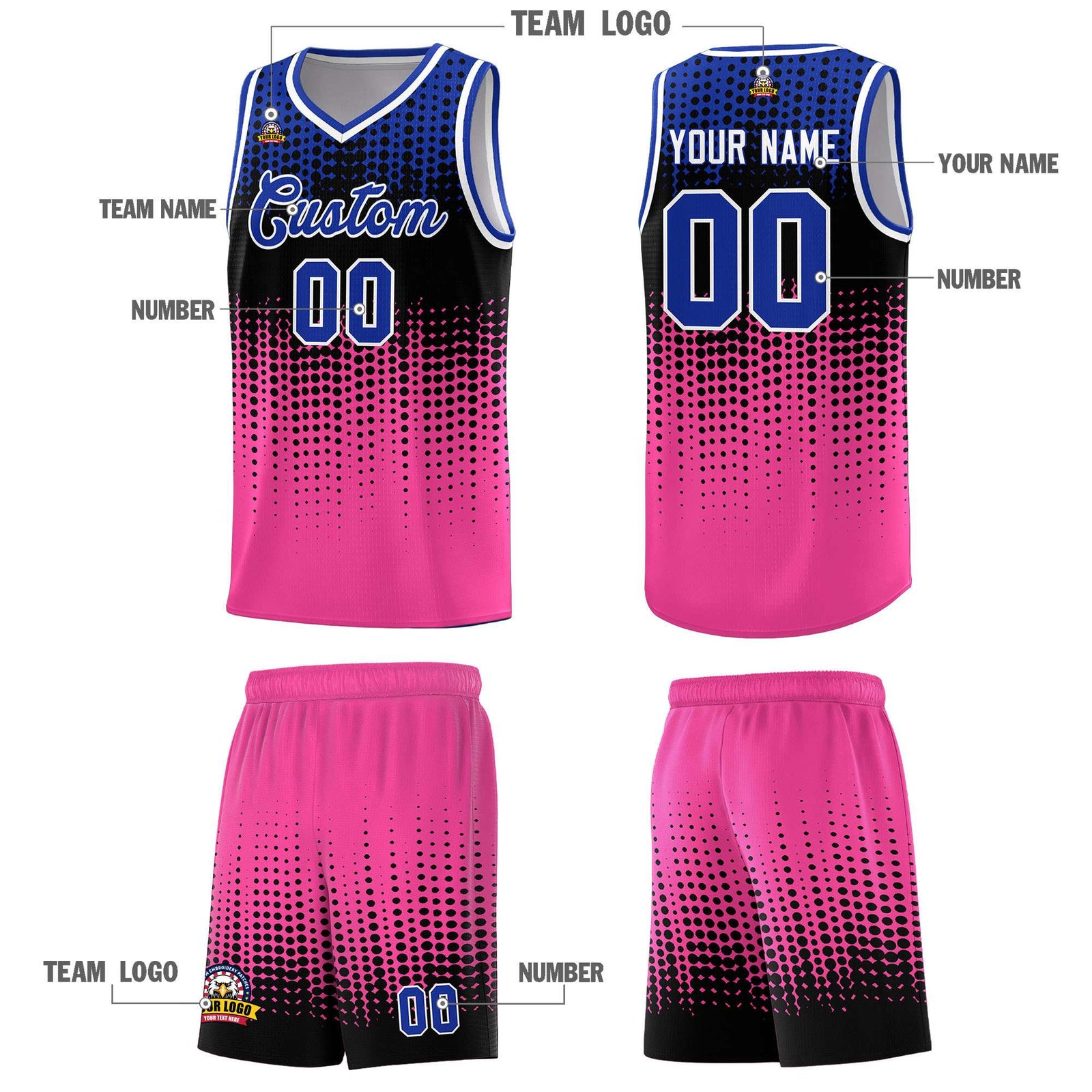 Custom Pink Gradient Dots Design Pattern Sports Uniform Basketball Jersey