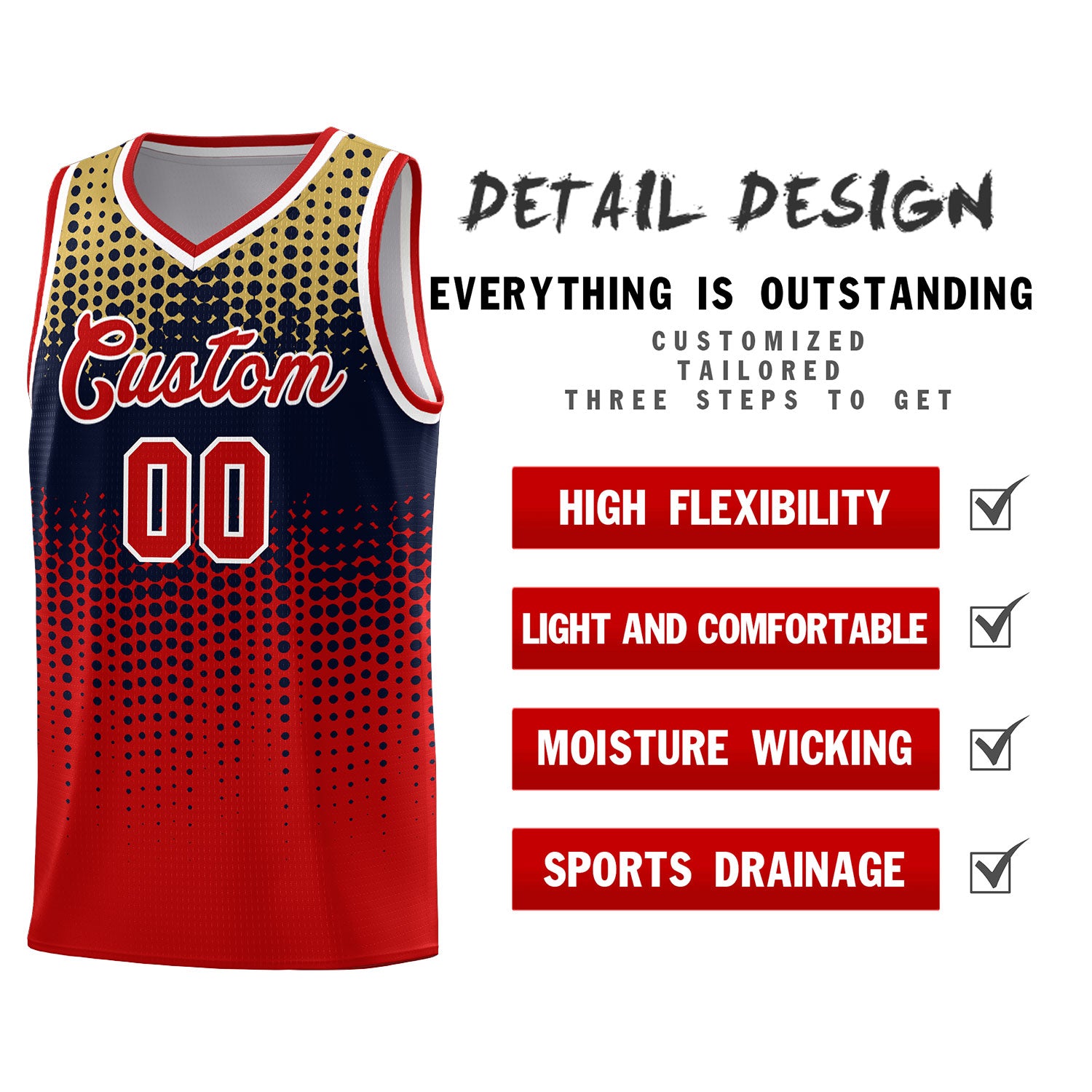 Custom Red Gradient Dots Design Pattern Sports Uniform Basketball Jersey