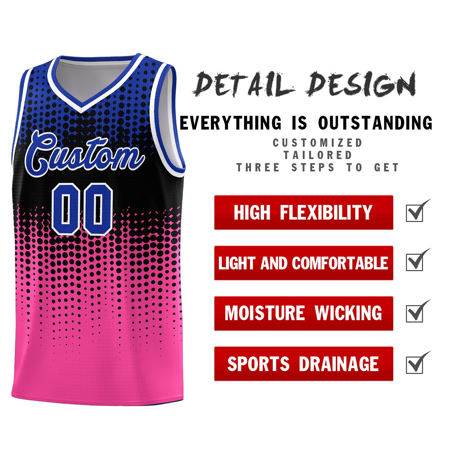 Custom Pink Gradient Dots Design Pattern Sports Uniform Basketball Jersey