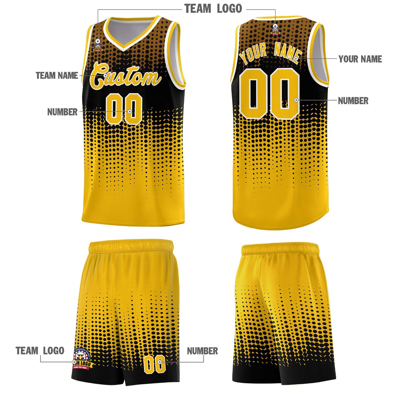 Custom Yellow Gradient Dots Design Pattern Sports Uniform Basketball Jersey