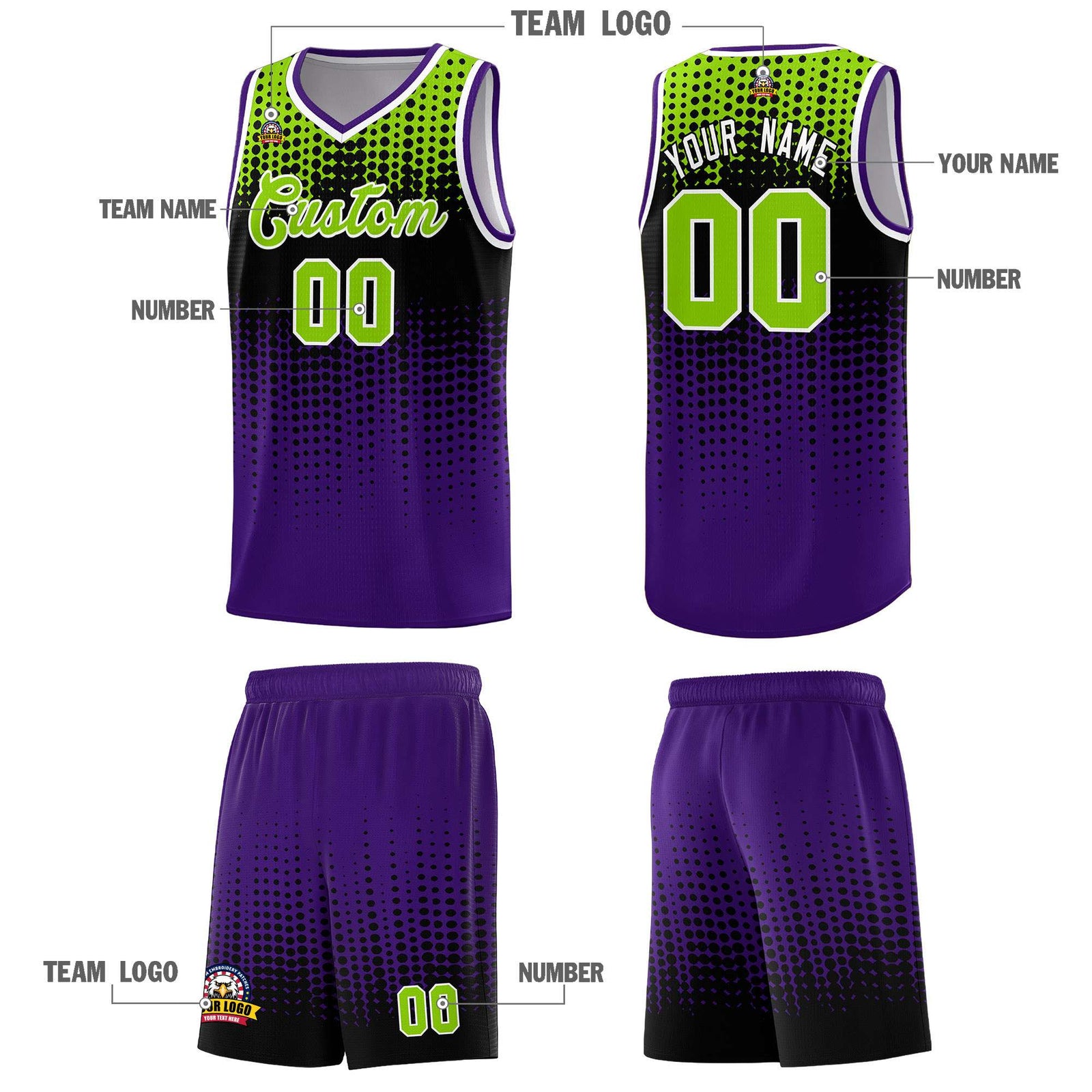 Custom Purple Gradient Dots Design Pattern Sports Uniform Basketball Jersey