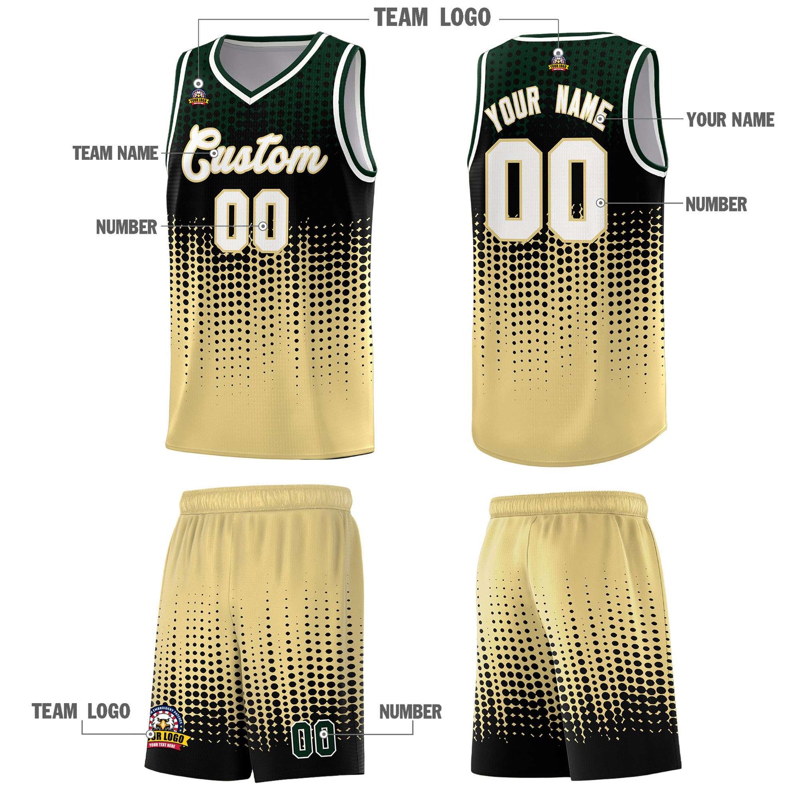 Custom Khaki Gradient Dots Design Pattern Sports Uniform Basketball Jersey