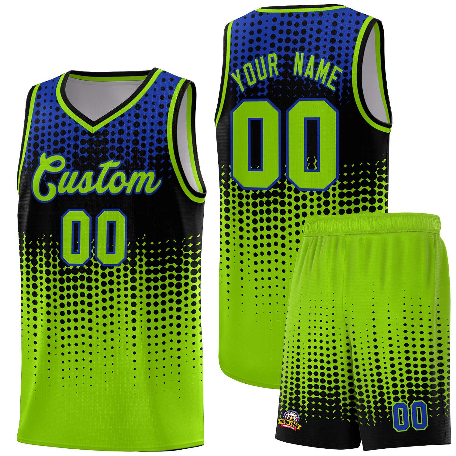 Custom Neon Green Gradient Dots Design Pattern Sports Uniform Basketball Jersey