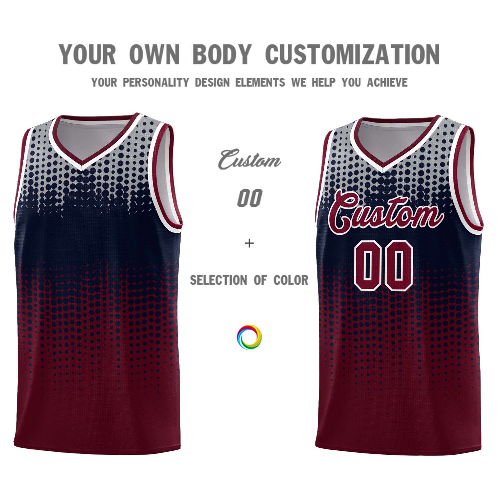 Custom Crimson Gradient Dots Design Pattern Sports Uniform Basketball Jersey