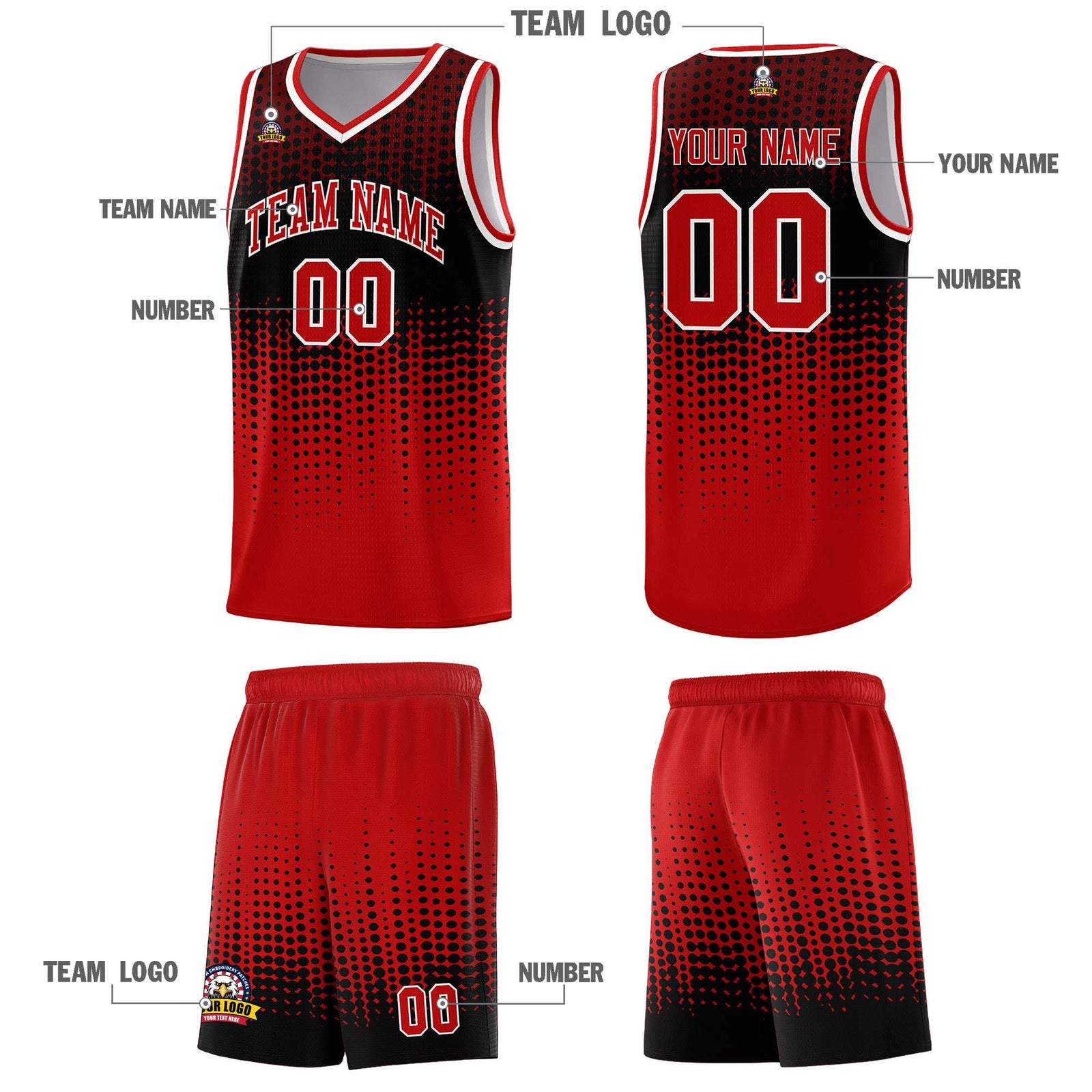 Custom Red Gradient Dots Design Pattern Sports Uniform Basketball Jersey