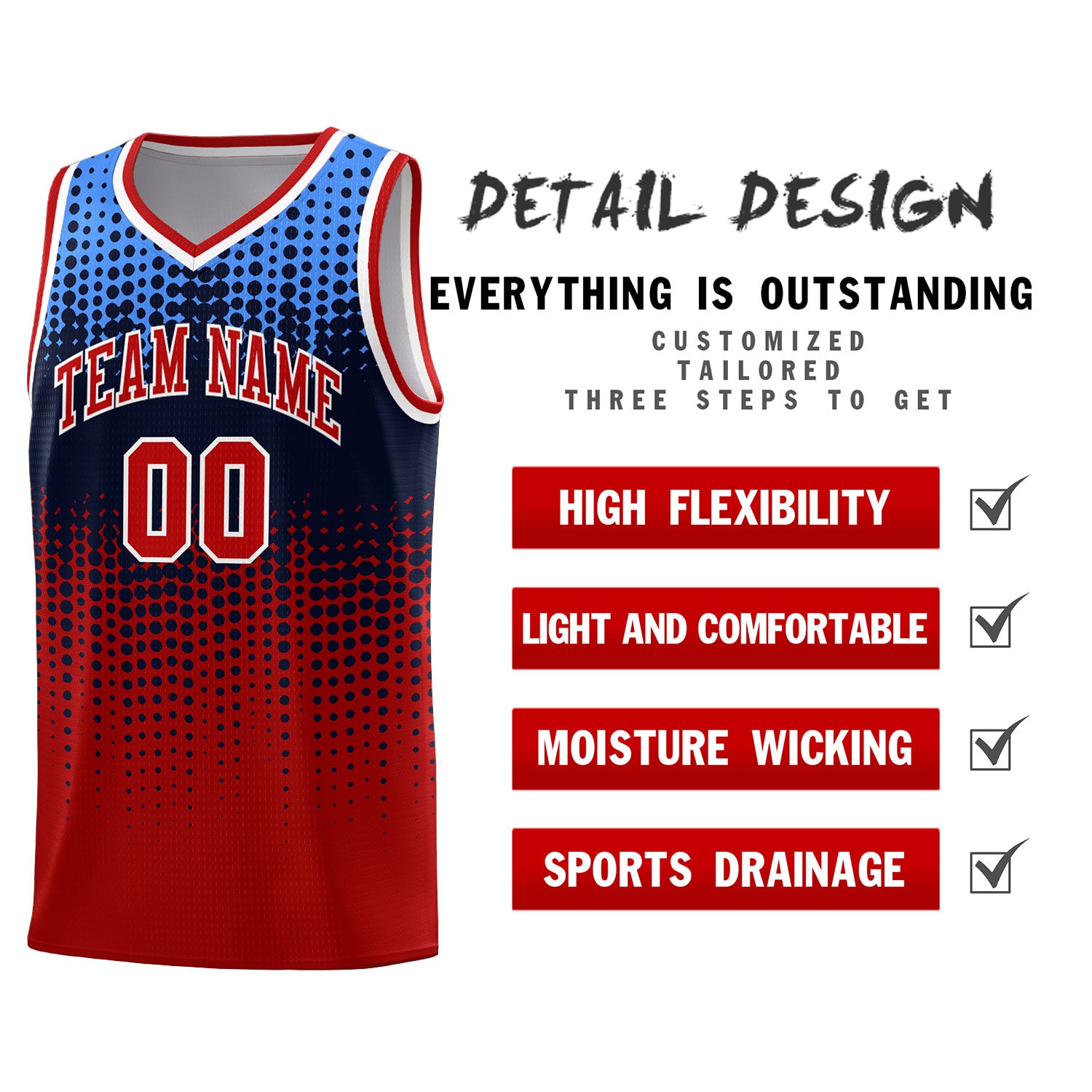 Custom Red Gradient Dots Design Pattern Sports Uniform Basketball Jersey