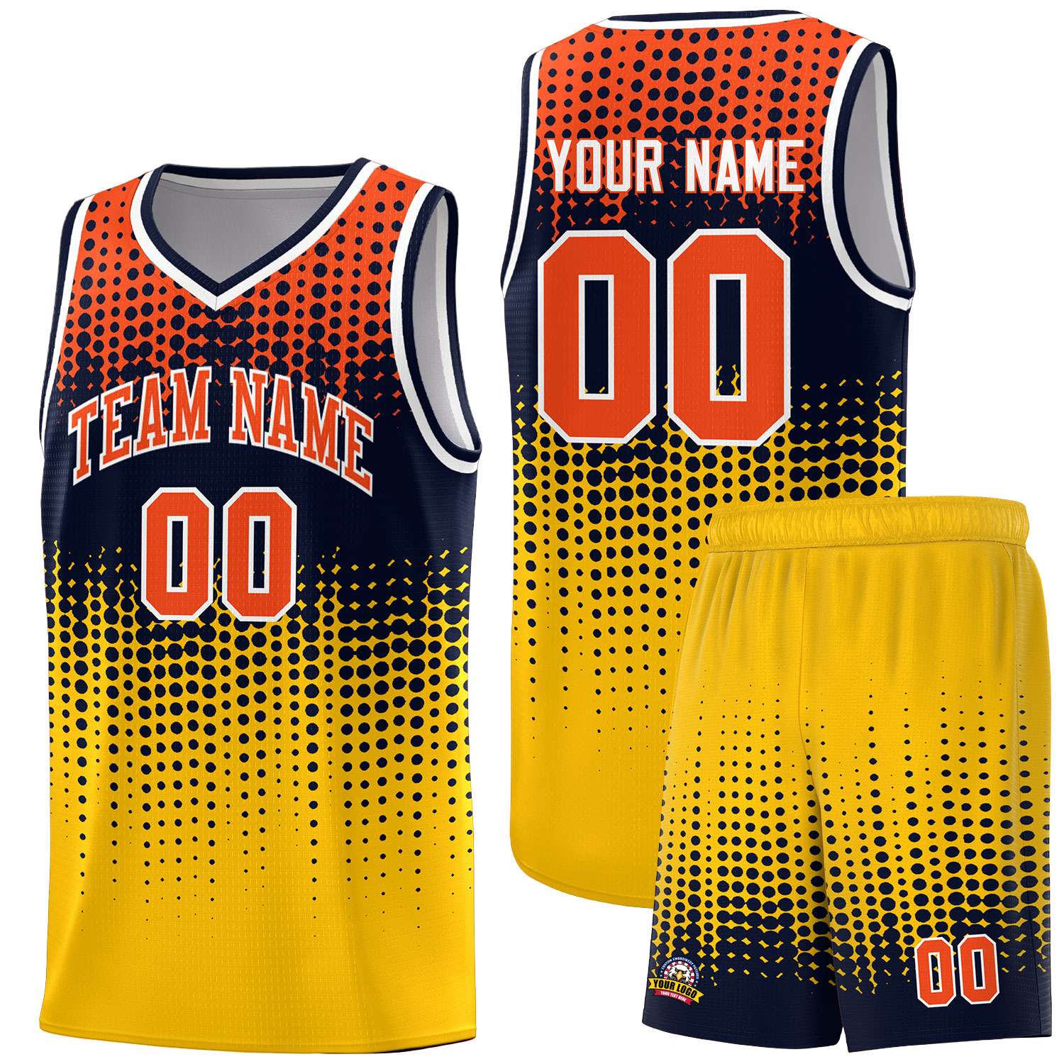 Custom Yellow Gradient Dots Design Pattern Sports Uniform Basketball Jersey