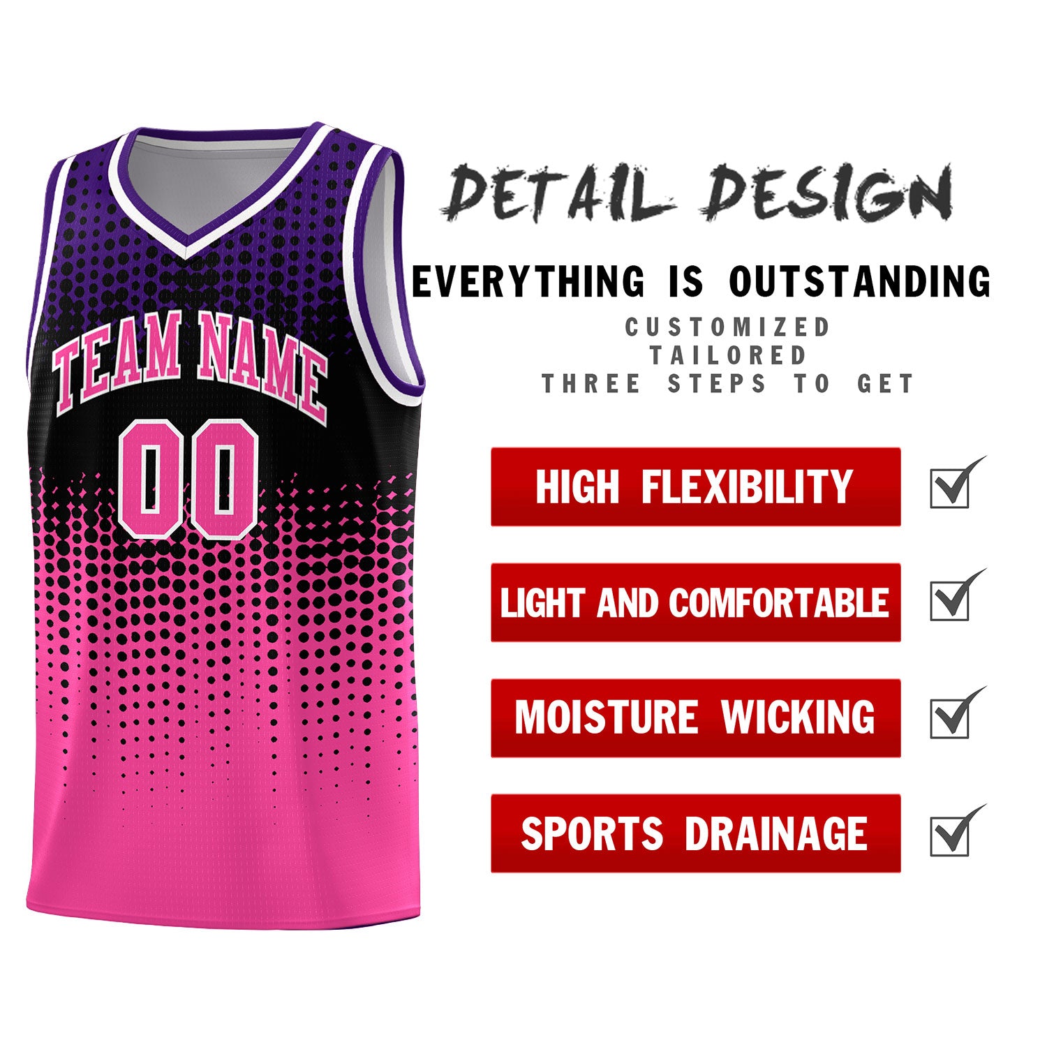 Custom Pink Gradient Dots Design Pattern Sports Uniform Basketball Jersey