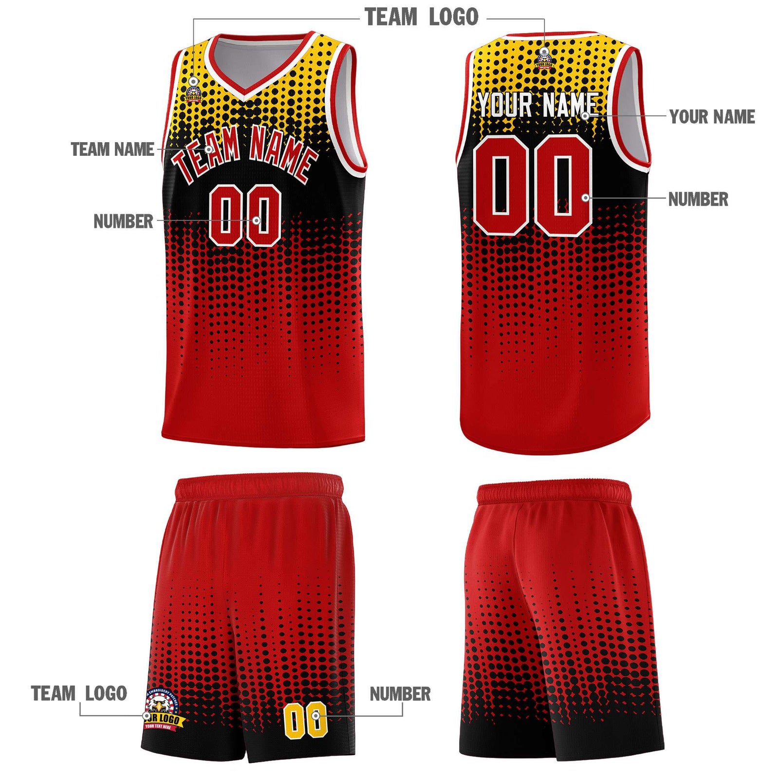 Custom Red Gradient Dots Design Pattern Sports Uniform Basketball Jersey