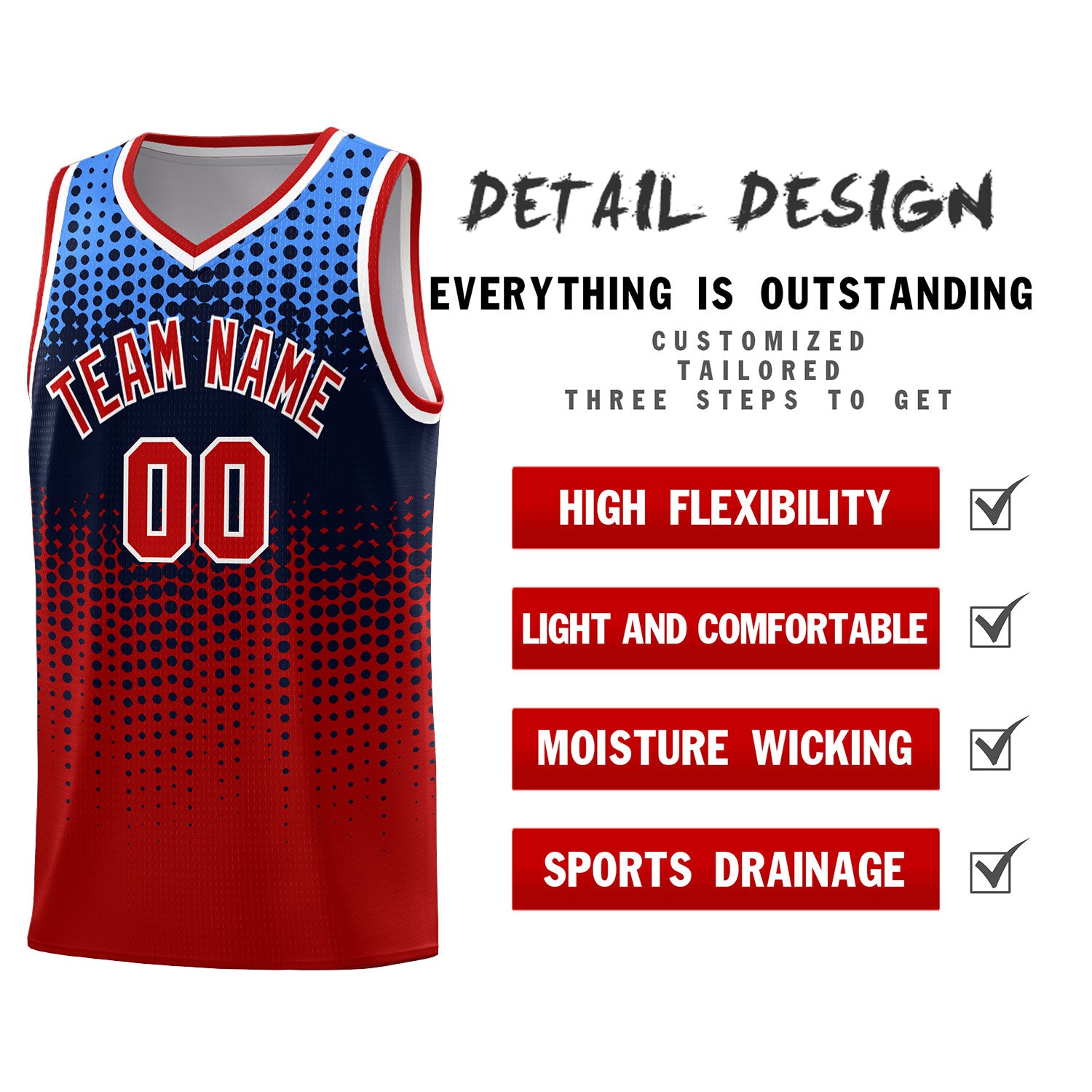 Custom Red Gradient Dots Design Pattern Sports Uniform Basketball Jersey