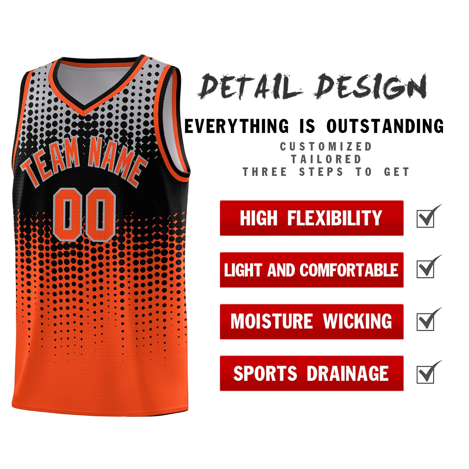 Custom Orange Gradient Dots Design Pattern Sports Uniform Basketball Jersey