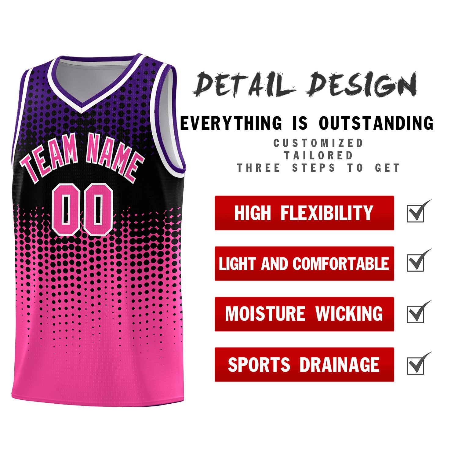 Custom Pink Gradient Dots Design Pattern Sports Uniform Basketball Jersey