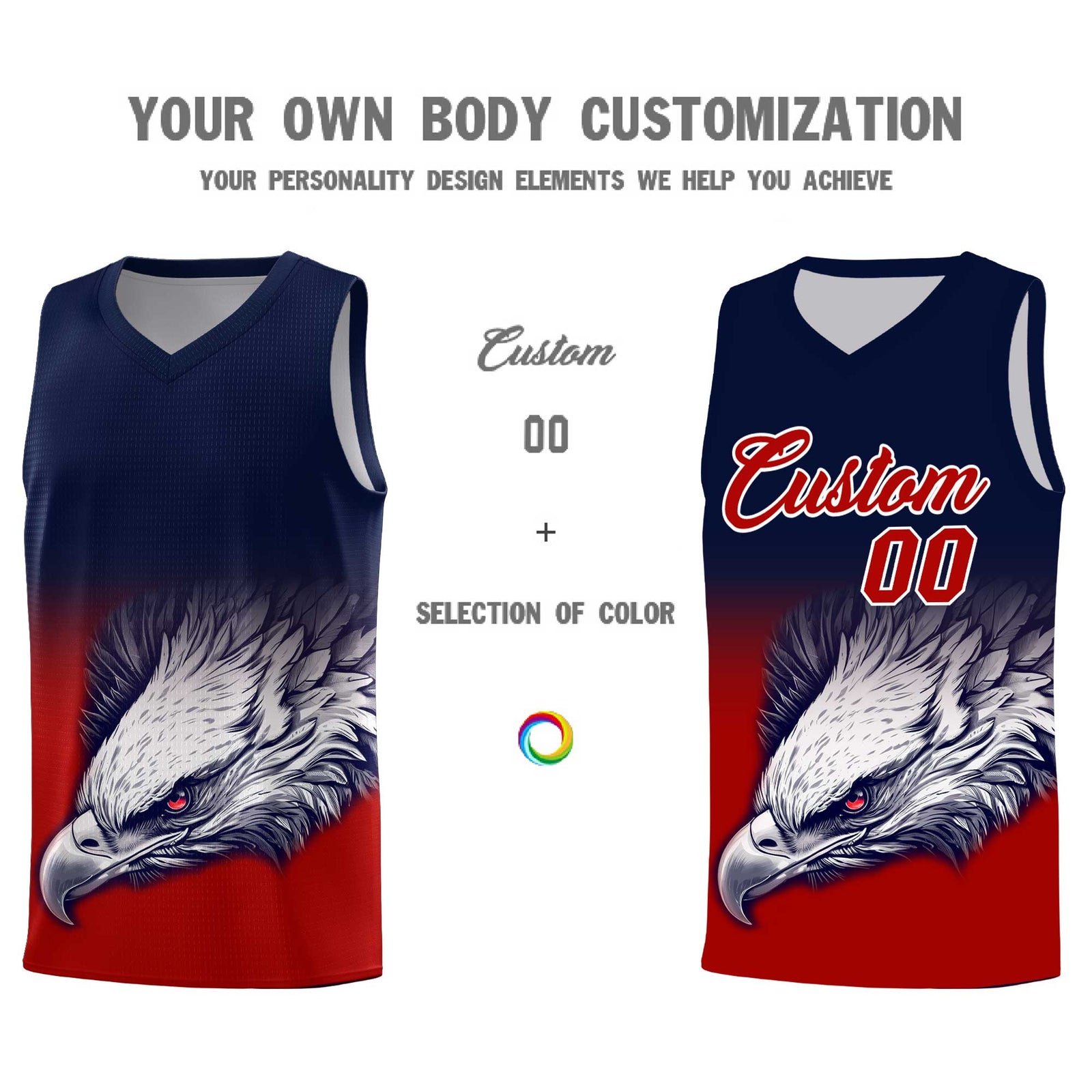 Custom Navy Red Basketball Kits with Eagle Pattern