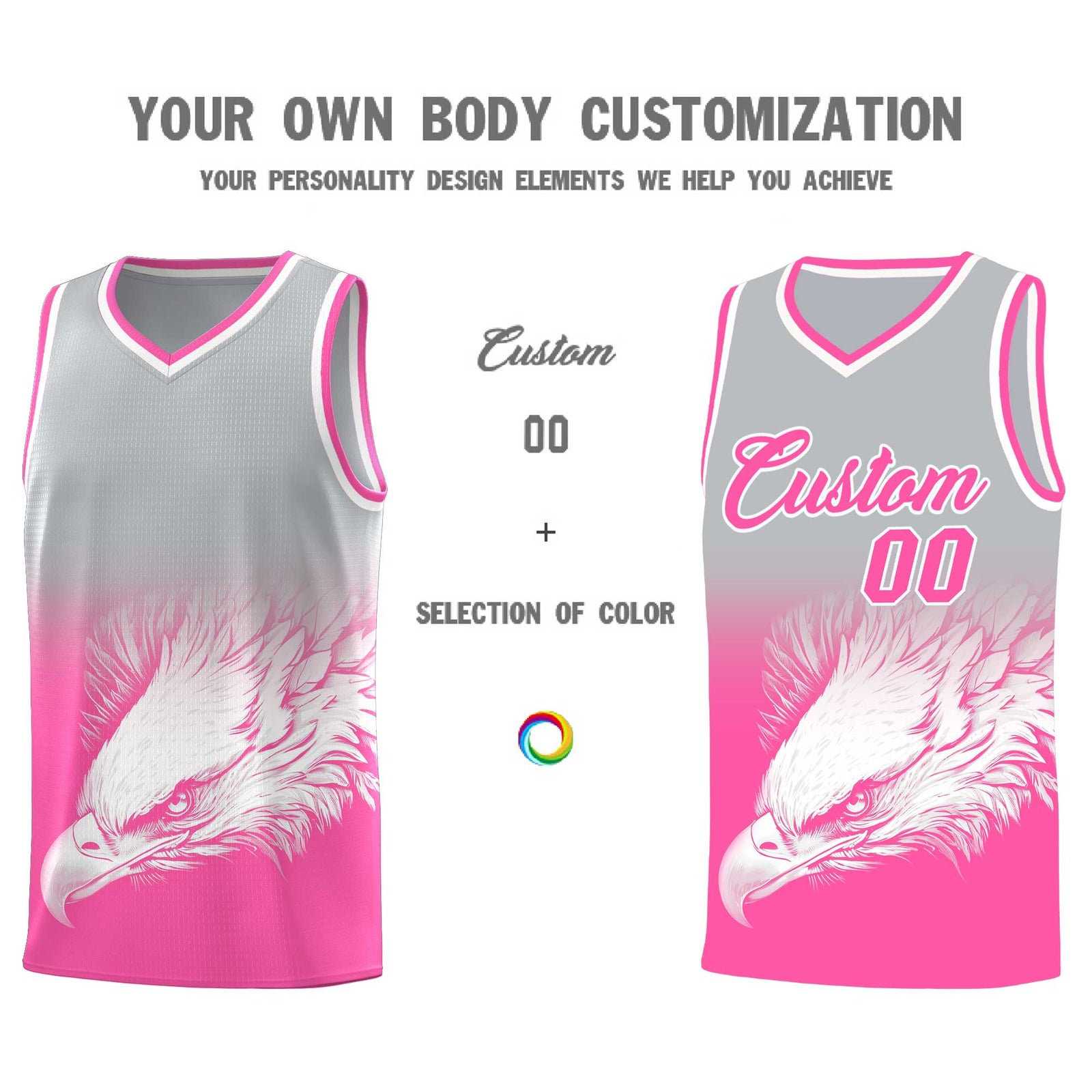 Custom Gray Pink Basketball Kits with Eagle Pattern