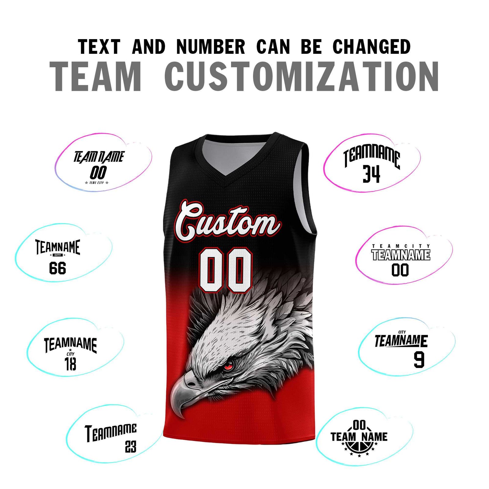 Custom Black Red Basketball Kits with Eagle Pattern