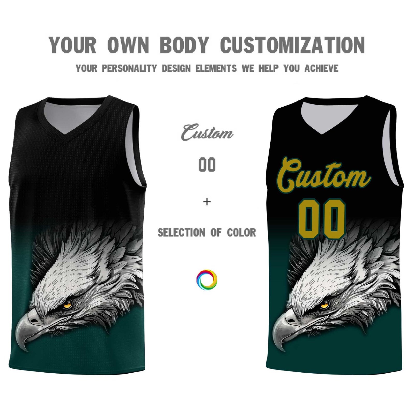 Custom Black Midnight Green Basketball Kits with Eagle Pattern