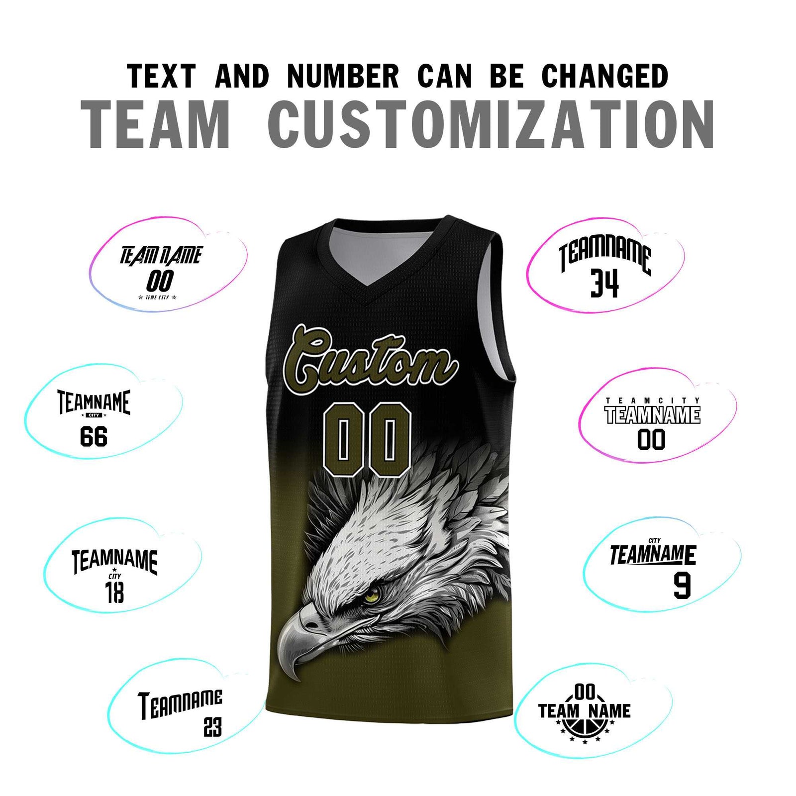 Custom Black Olive Basketball Kits with Eagle Pattern